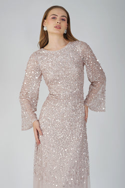 Diane Long Sleeve Embellished Maxi Dress in Mink