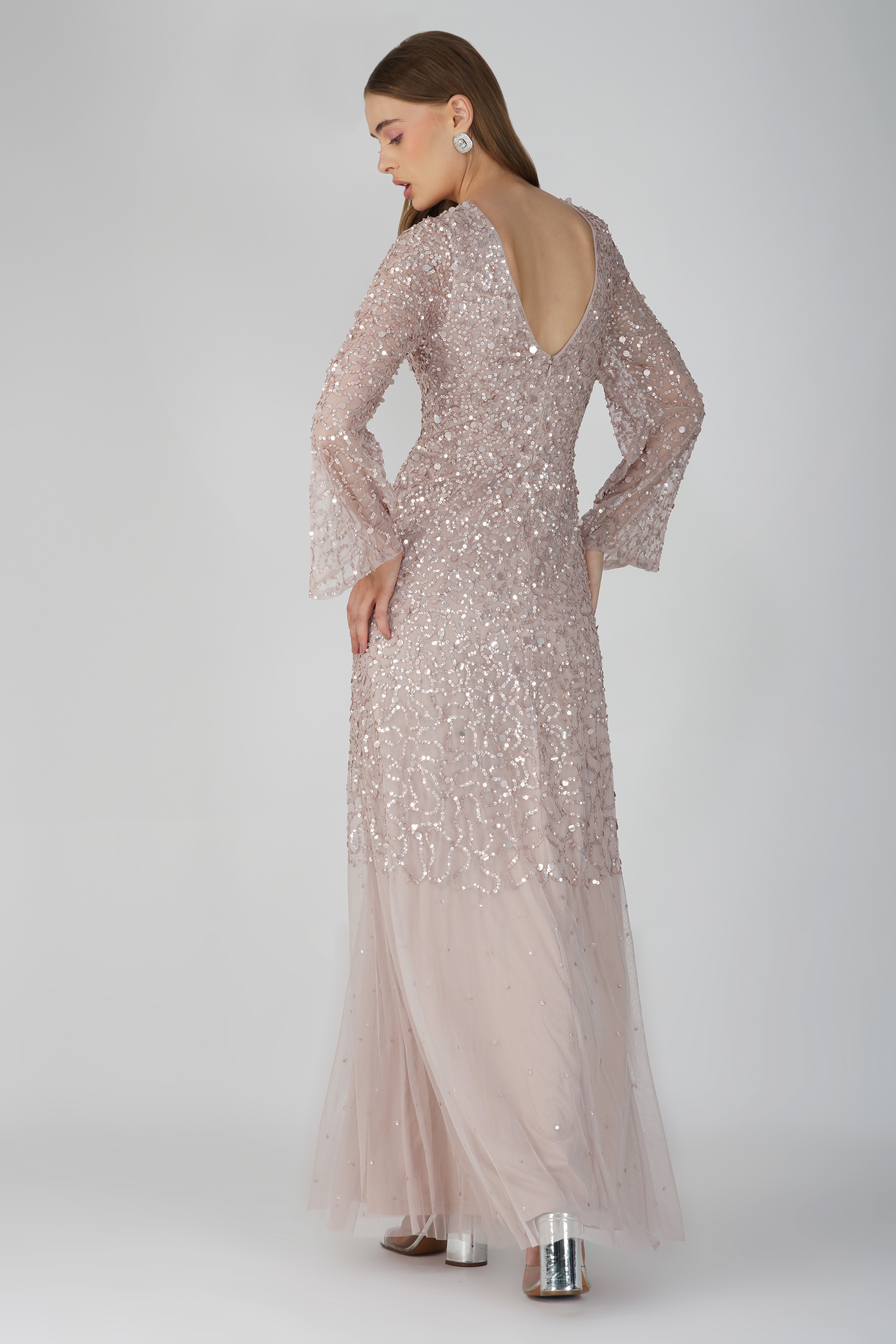 Diane Long Sleeve Embellished Maxi Dress in Mink