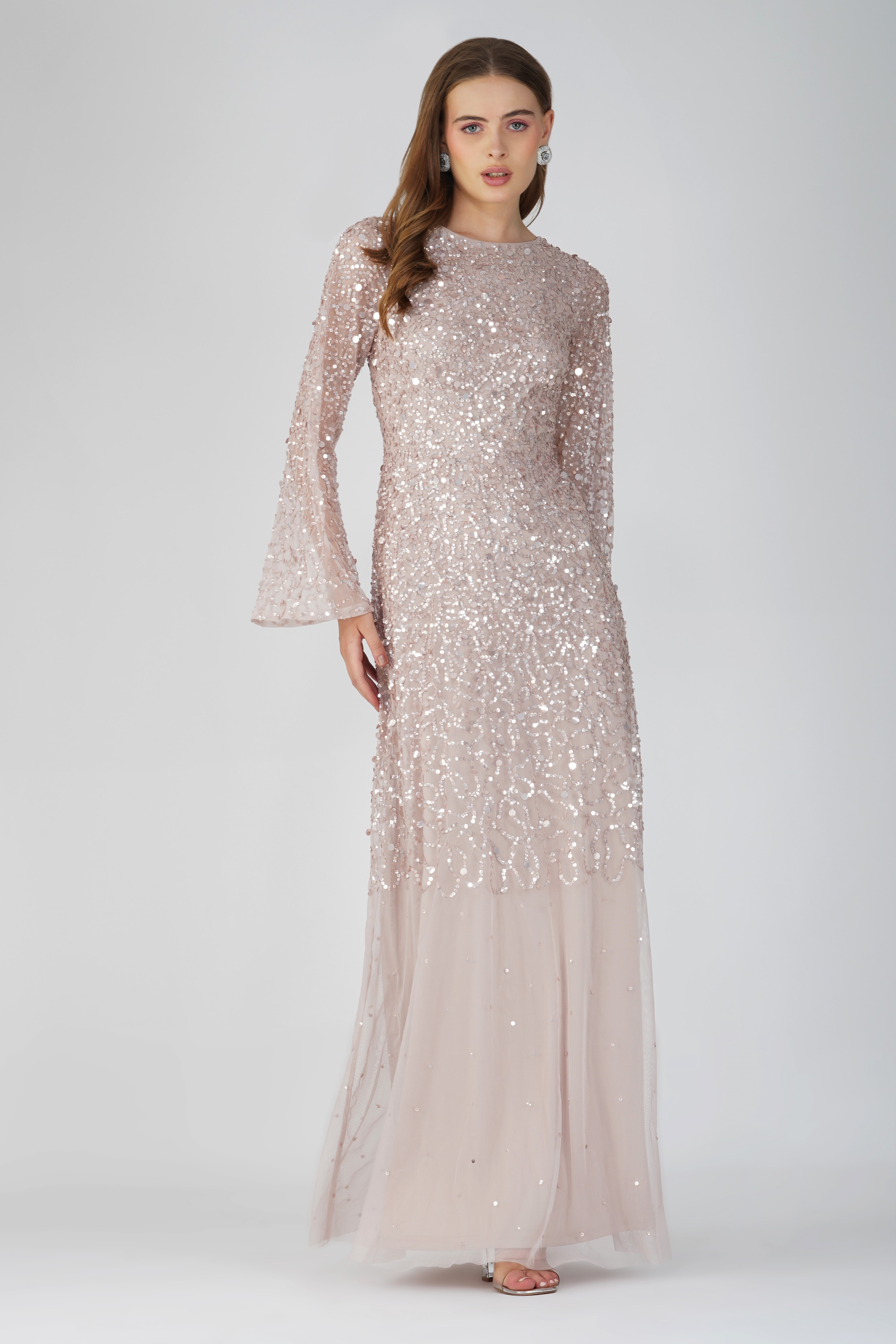 Diane Long Sleeve Embellished Maxi Dress in Mink