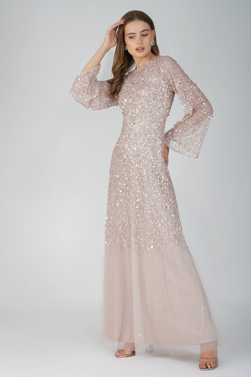 Diane Long Sleeve Embellished Maxi Dress in Mink