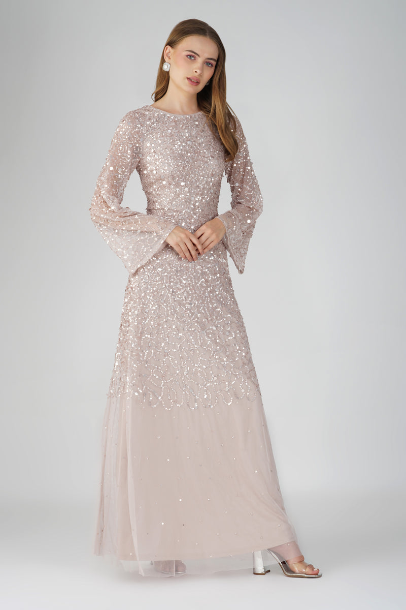 Diane Long Sleeve Embellished Maxi Dress in Mink