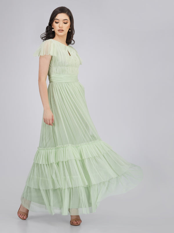 Diva Tulle Maxi Dress in Sage