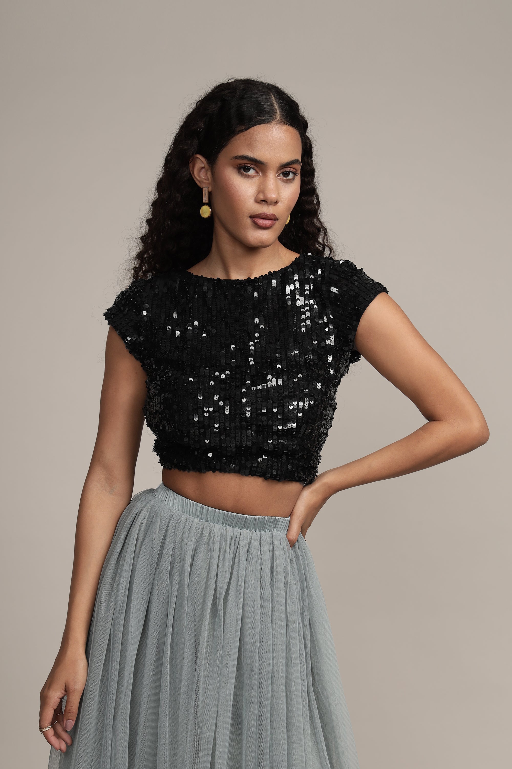 Elaine Black Sequin Top