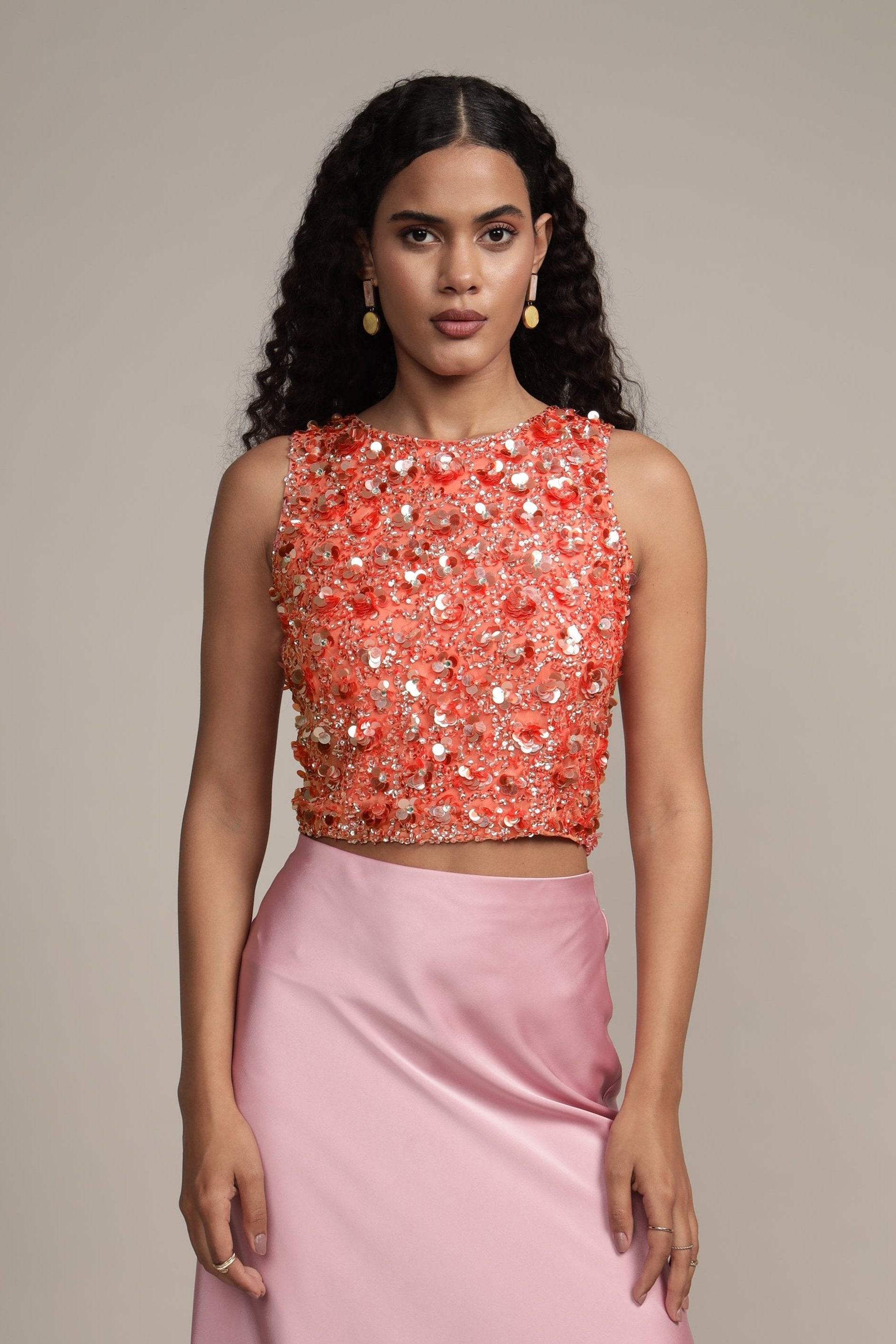 Hazel Embellished Top in Coral