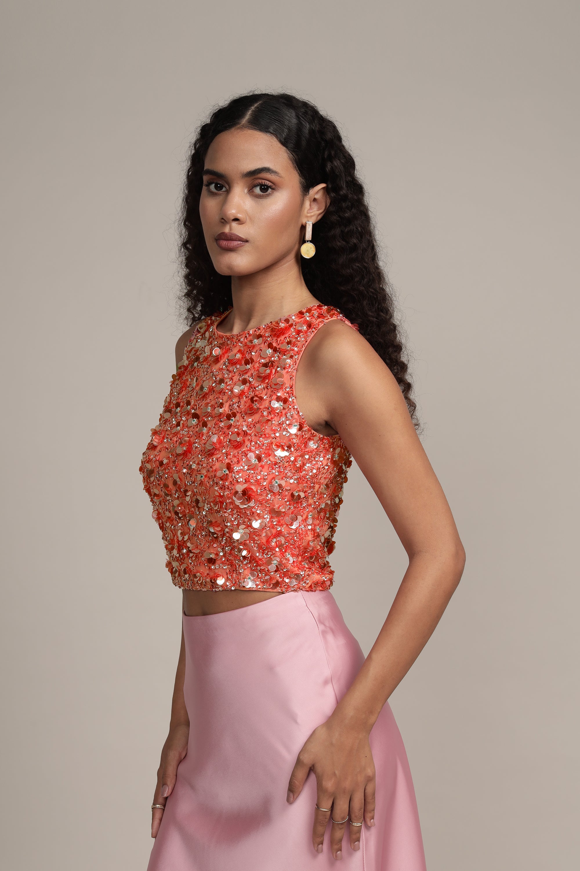 Hazel Embellished Top in Coral