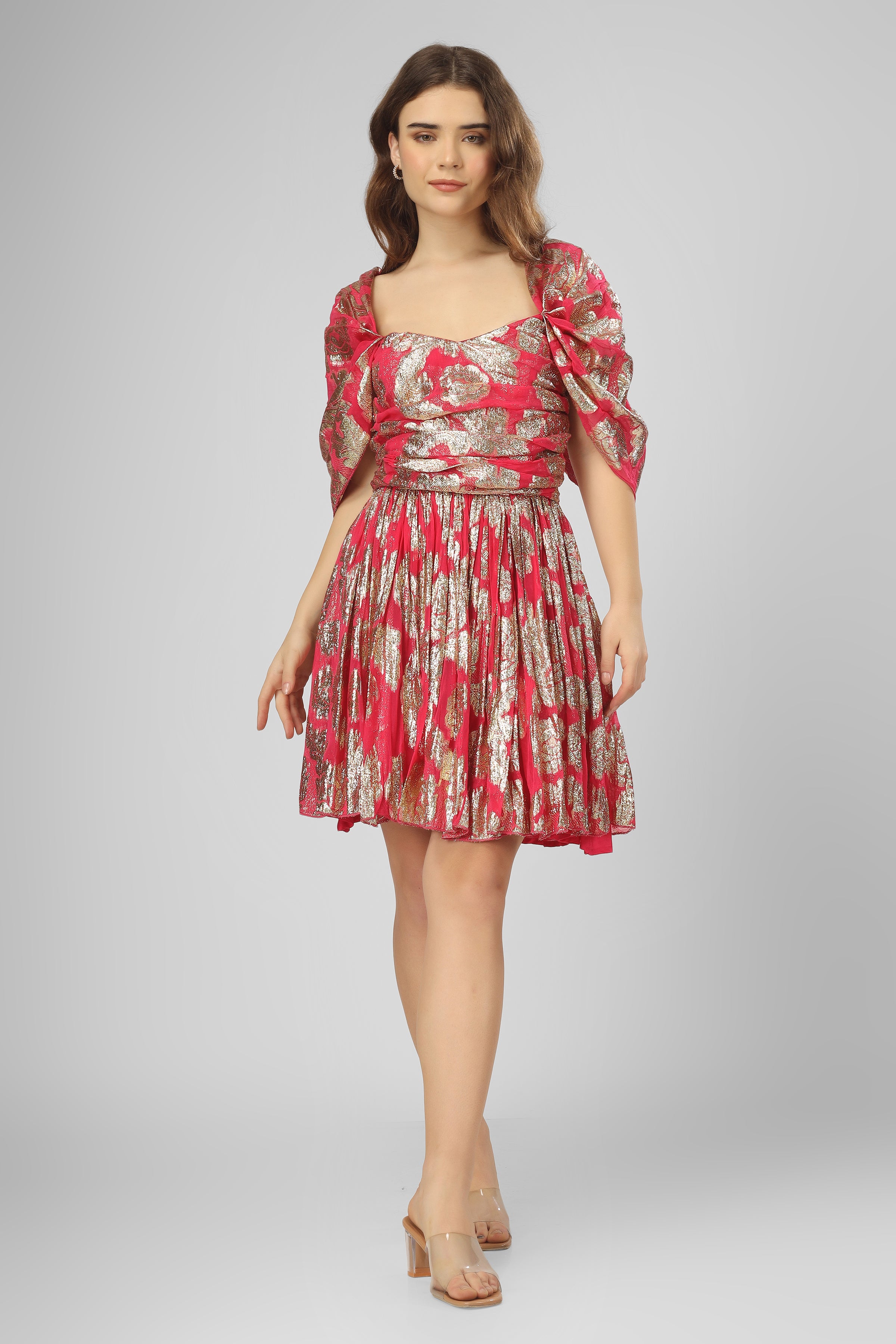 Sydney Metallic Printed Mini Dress in Fuchsia UK8 Fuschia
