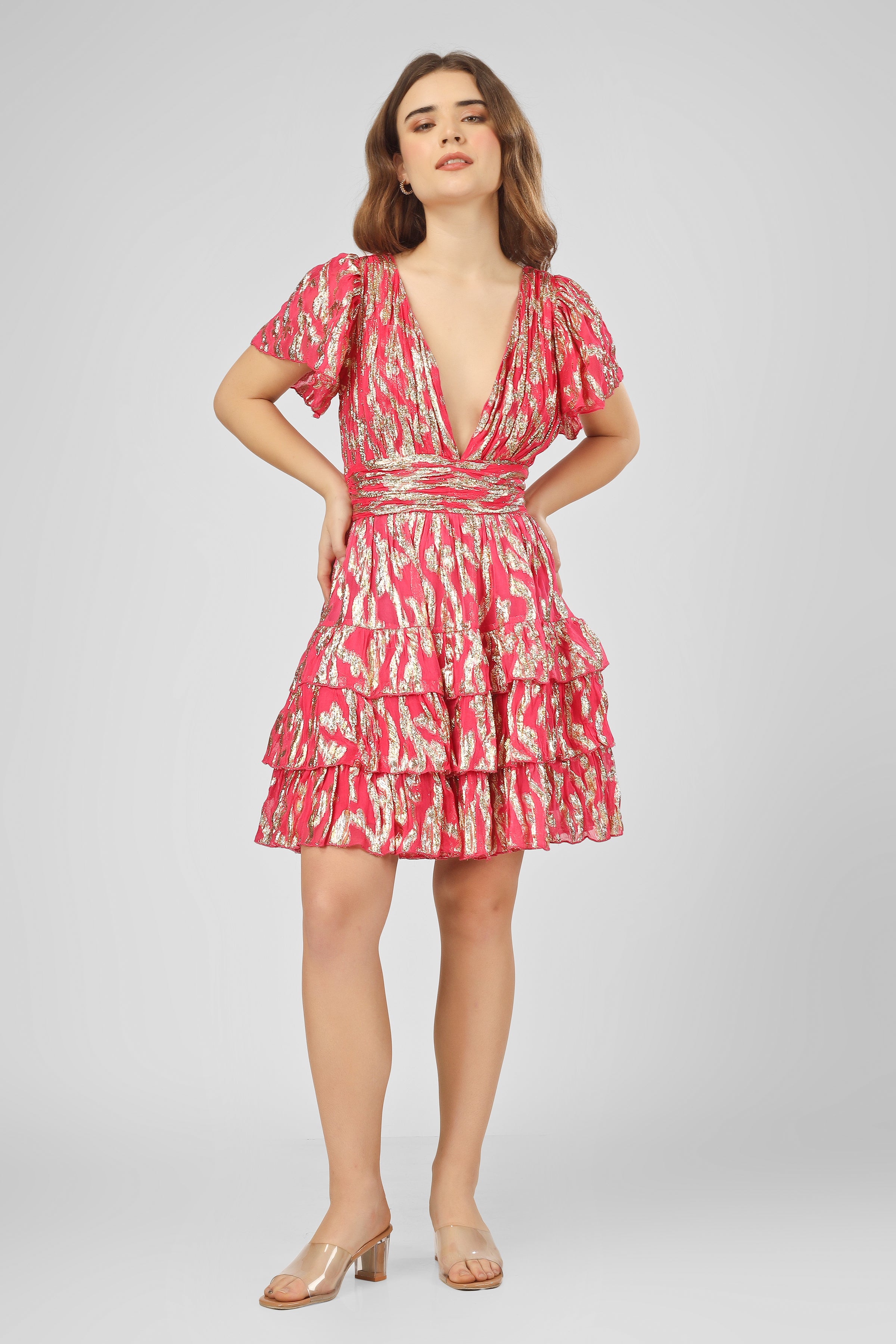 Madison Bright Pink Metallic Printed Mini Dress