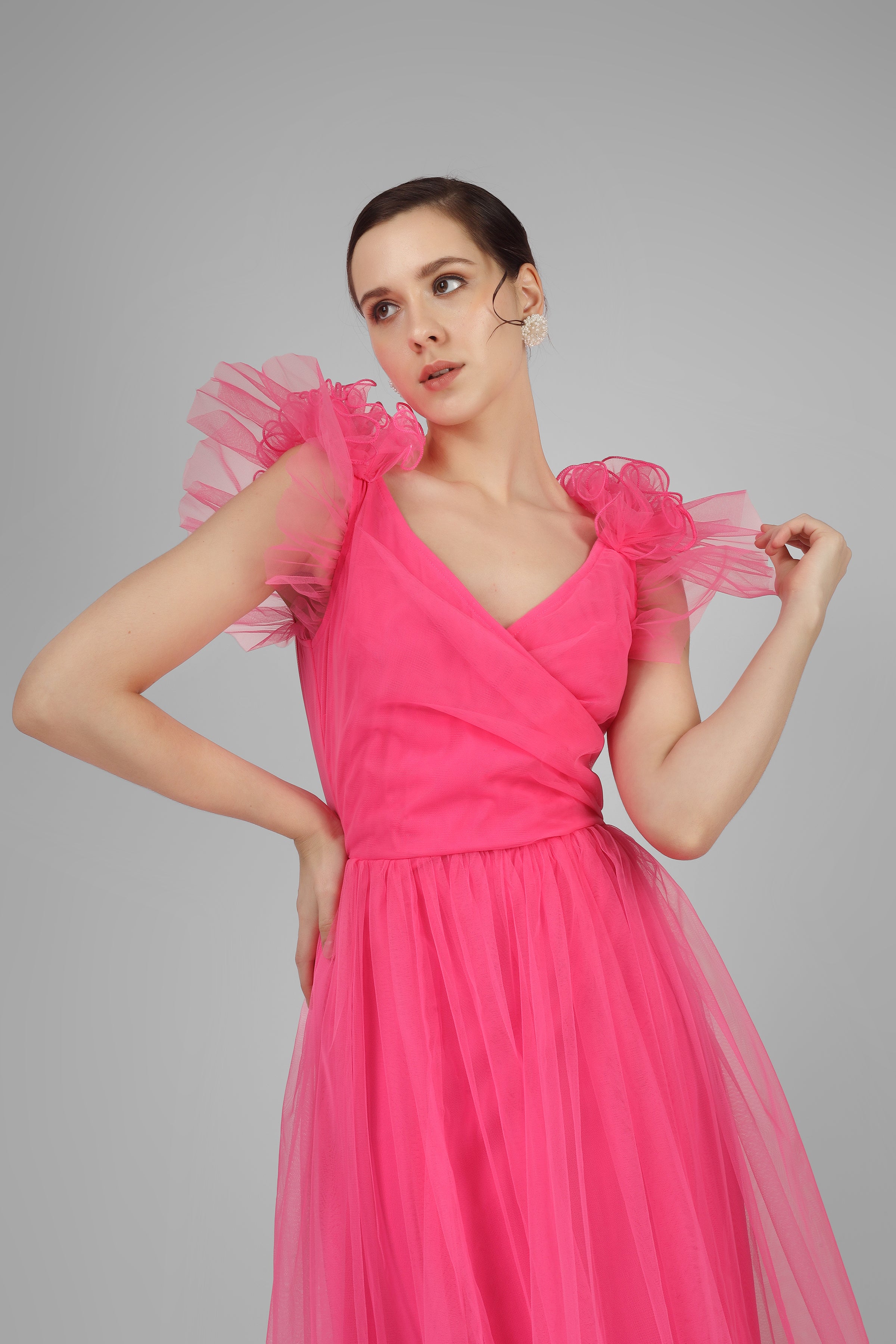 Nova Pink Tulle Corsage Maxi Dress