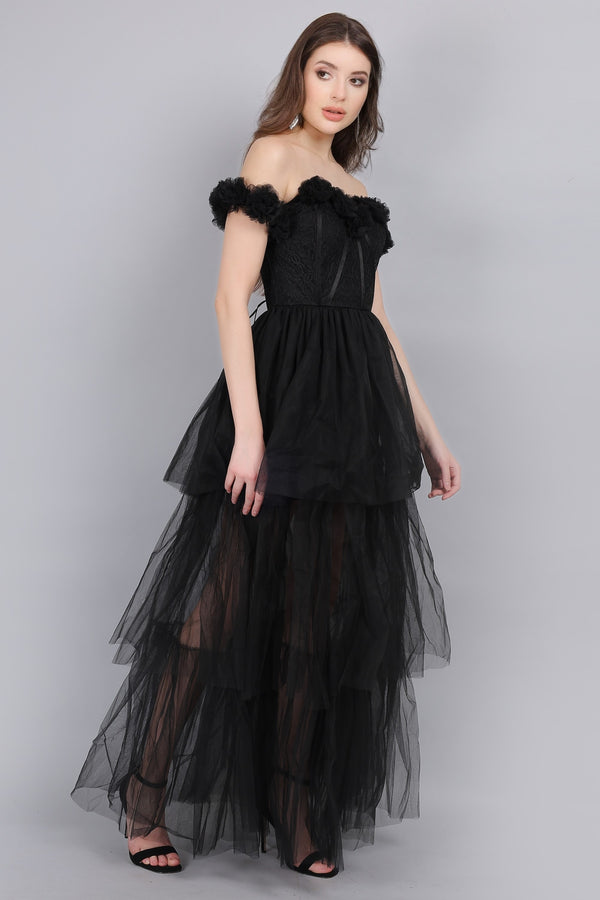 Nadine Lace Maxi Dress in Black