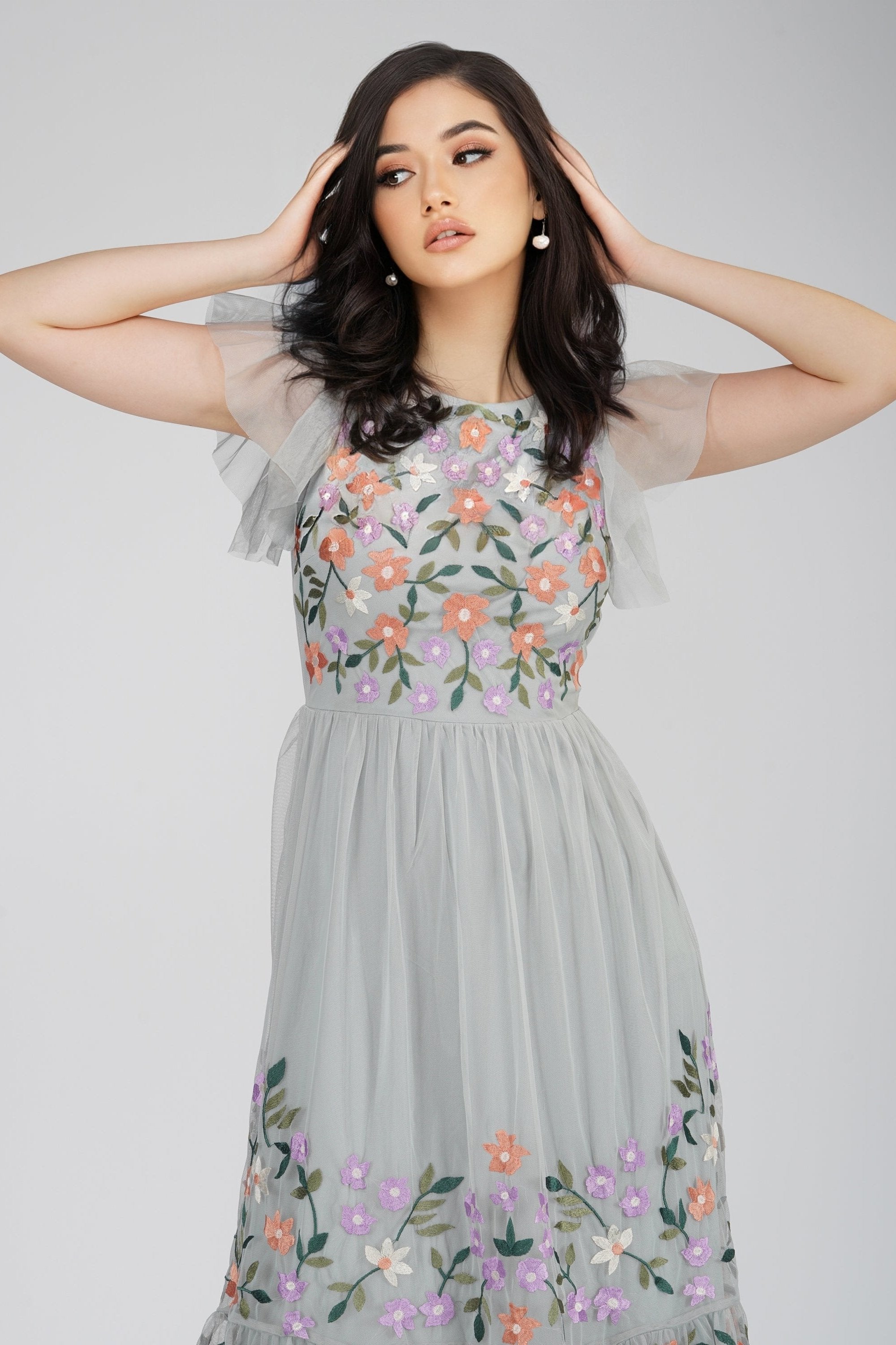 Iris Dusty Blue Embroidered Dress