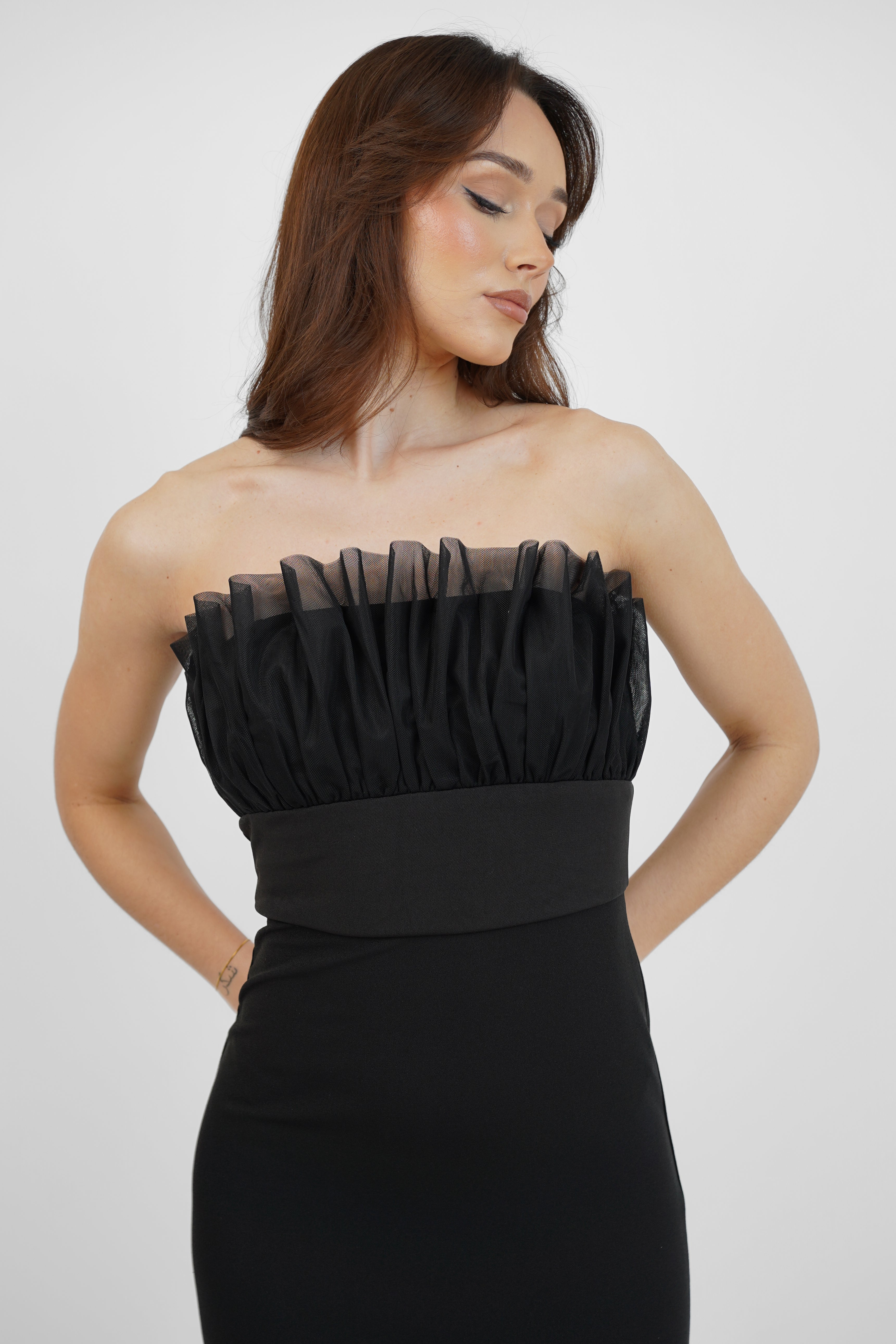 Ivy Black Bodycon Maxi Dress with Frills