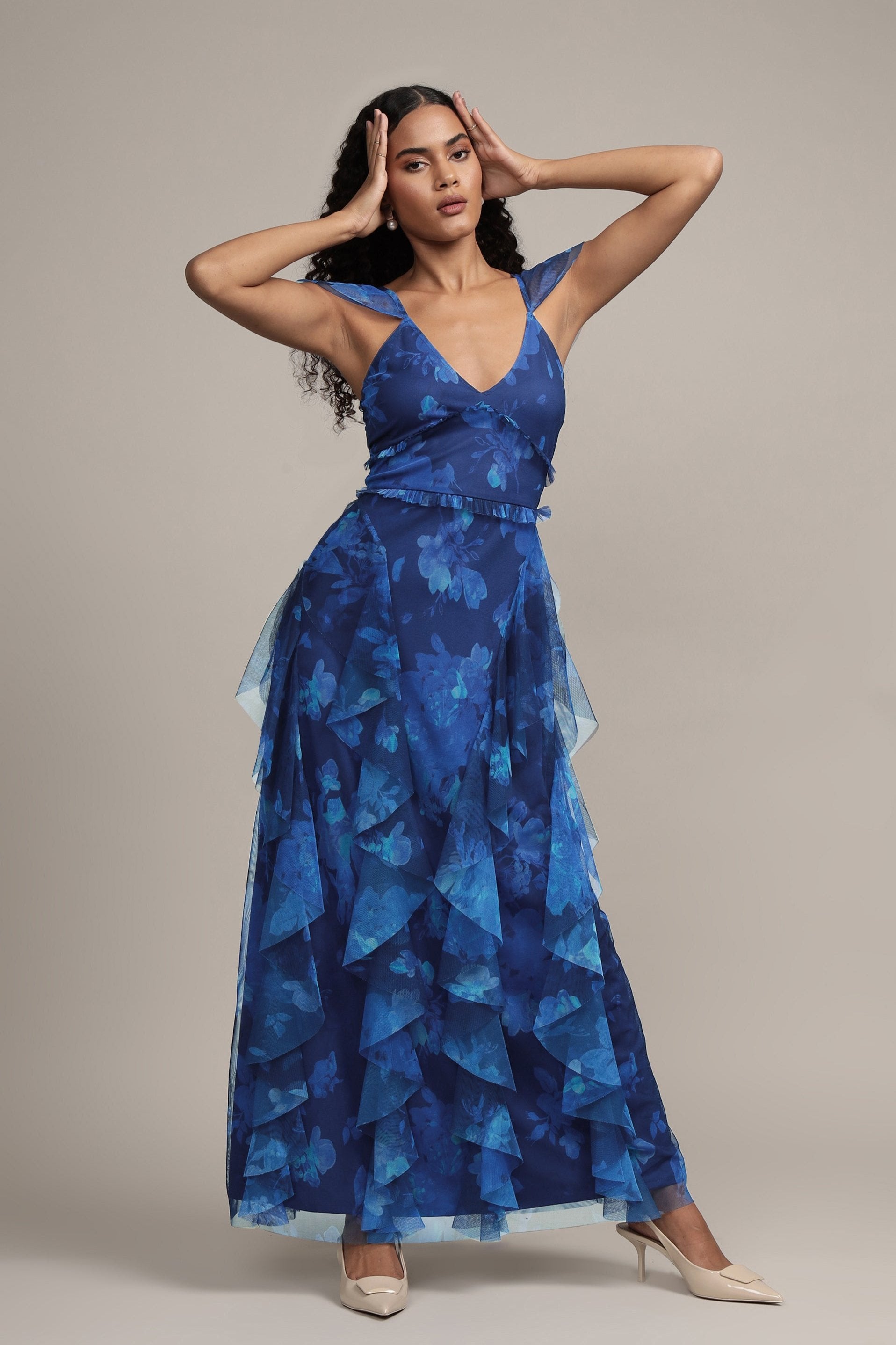 Malin Maxi Dress in Cobalt Floral