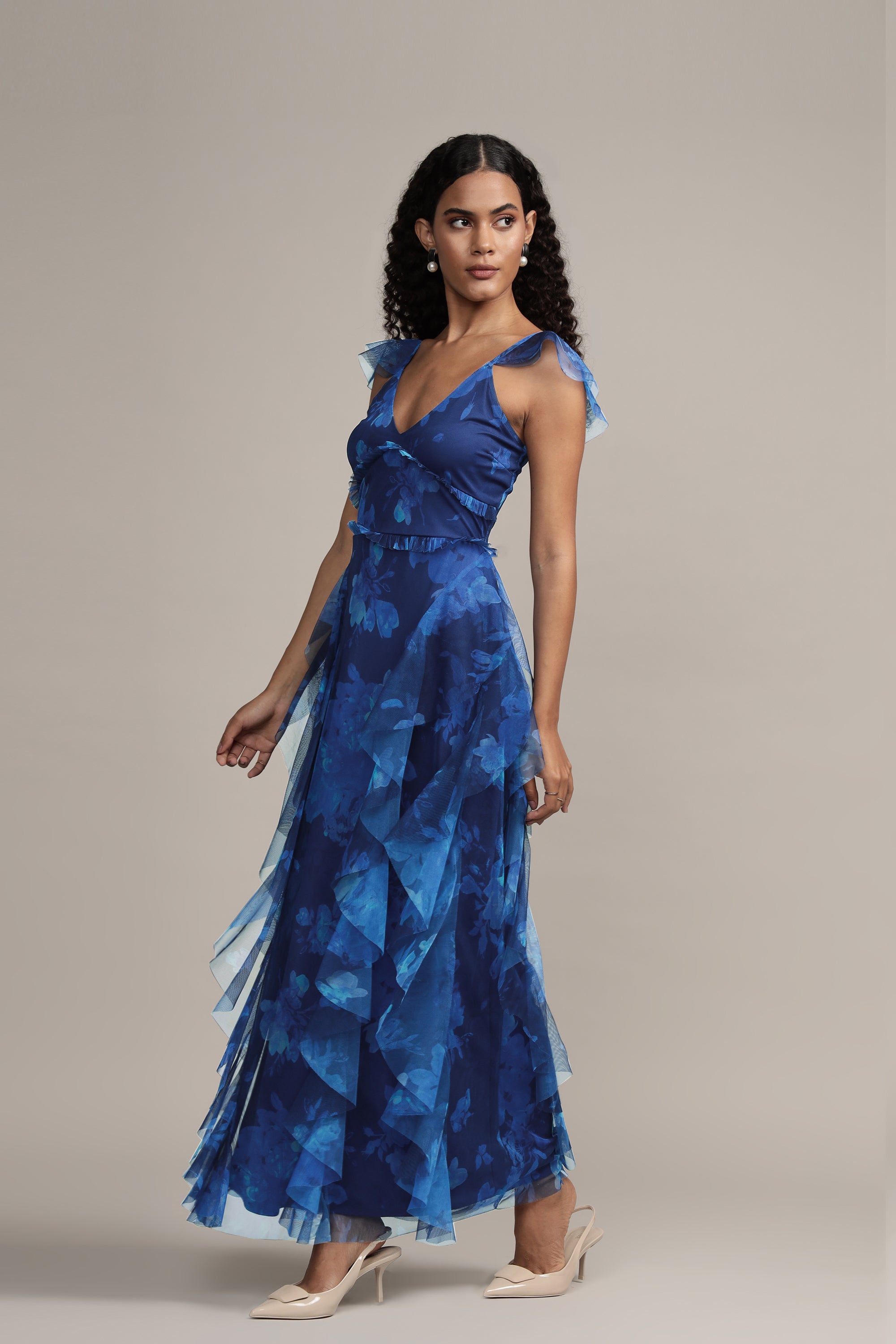 Malin Maxi Dress in Cobalt Floral