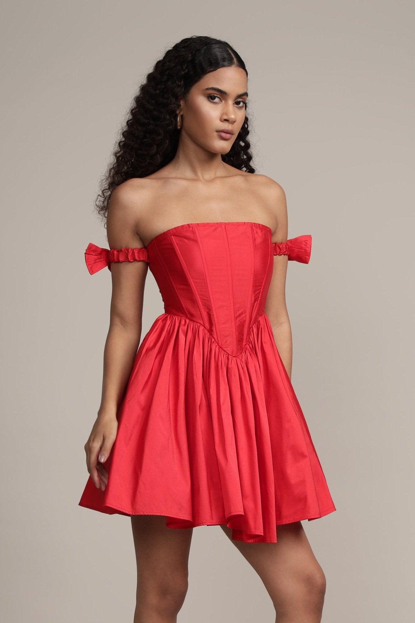 Tafetta red off-shoulder mini dress