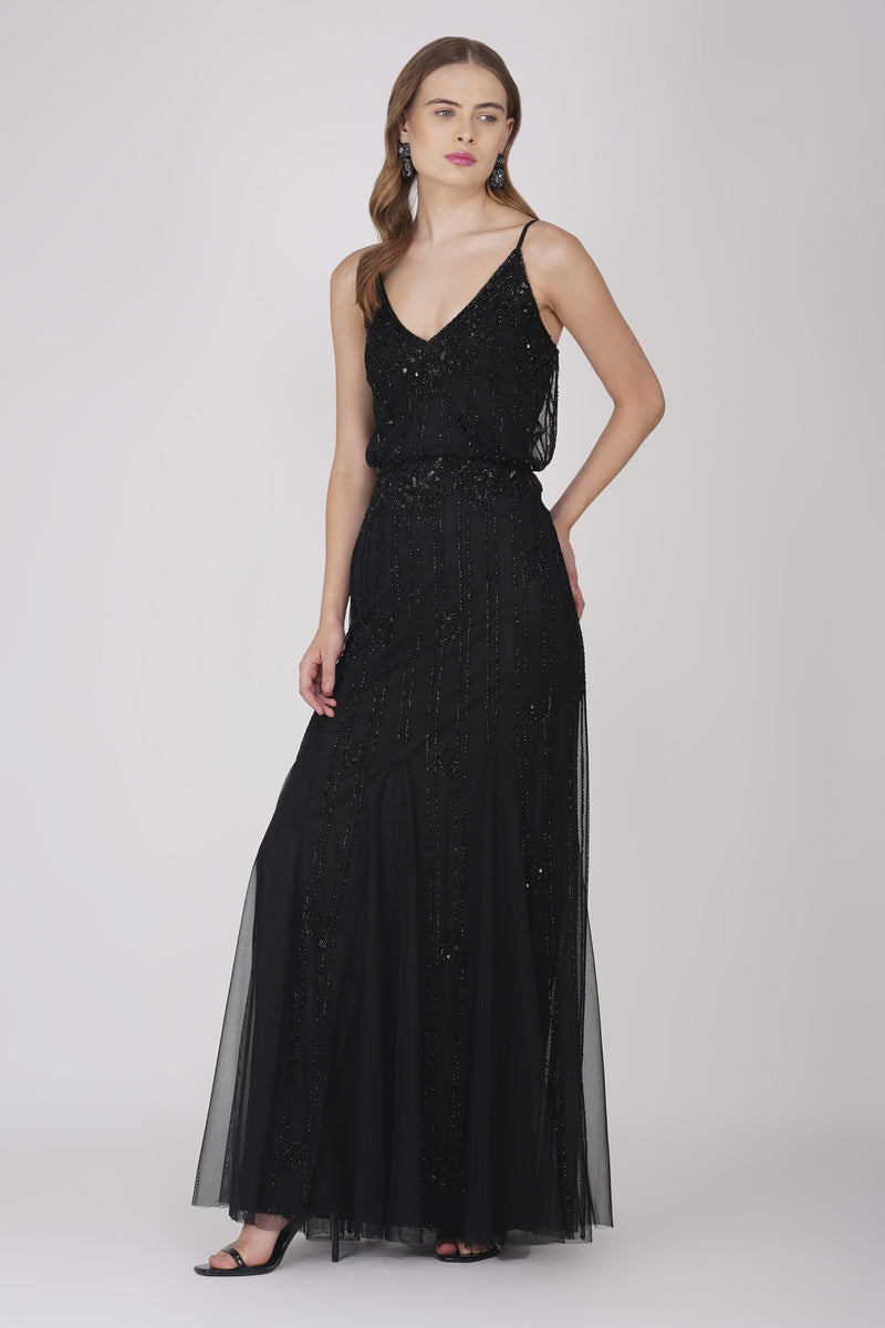 Keeva Black Beaded Maxi Dress