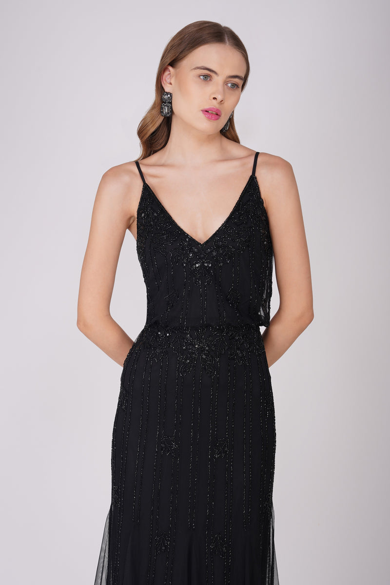 Keeva Black Beaded Maxi Dress