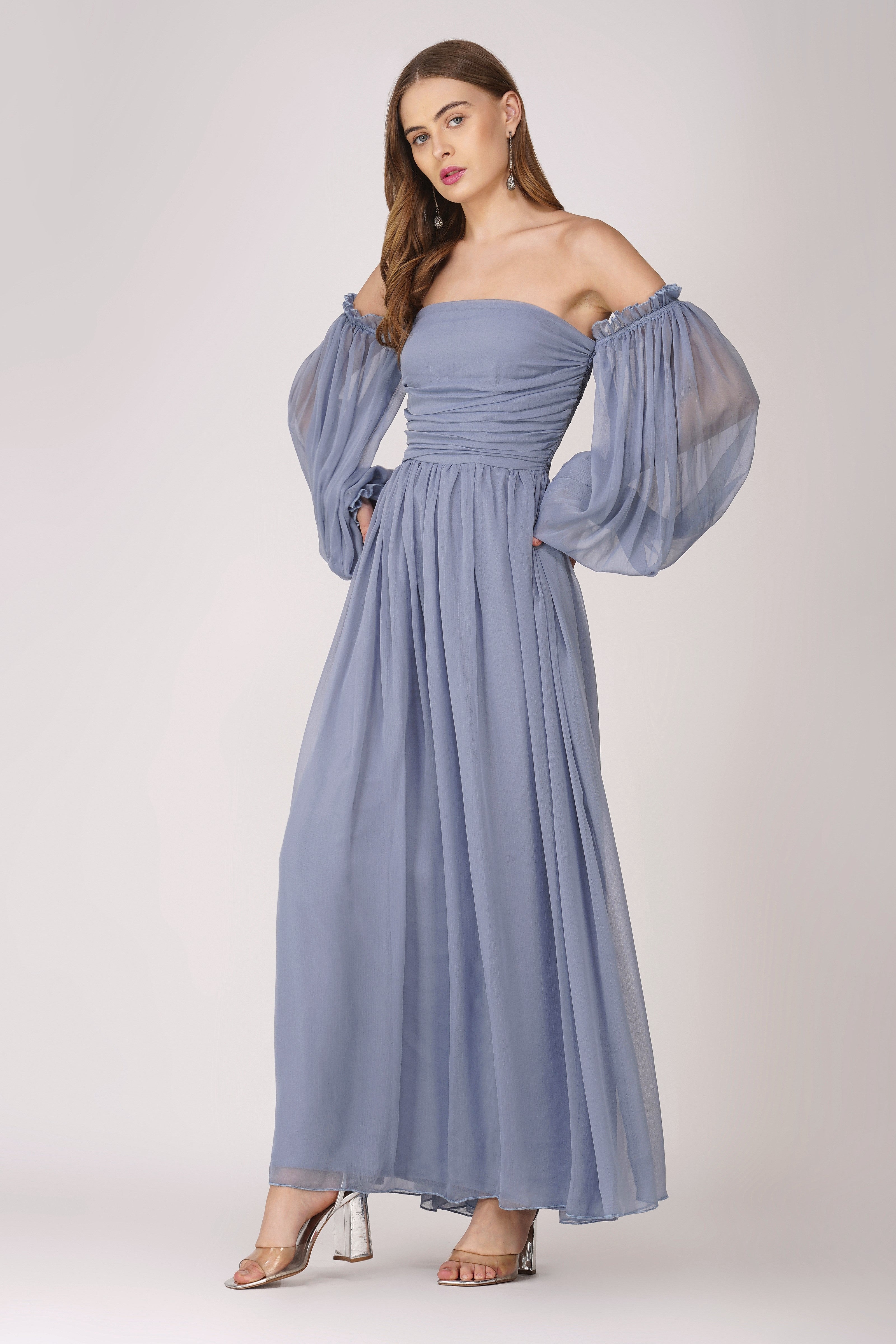 Lana Chiffon Maxi Dress in Dusty Blue