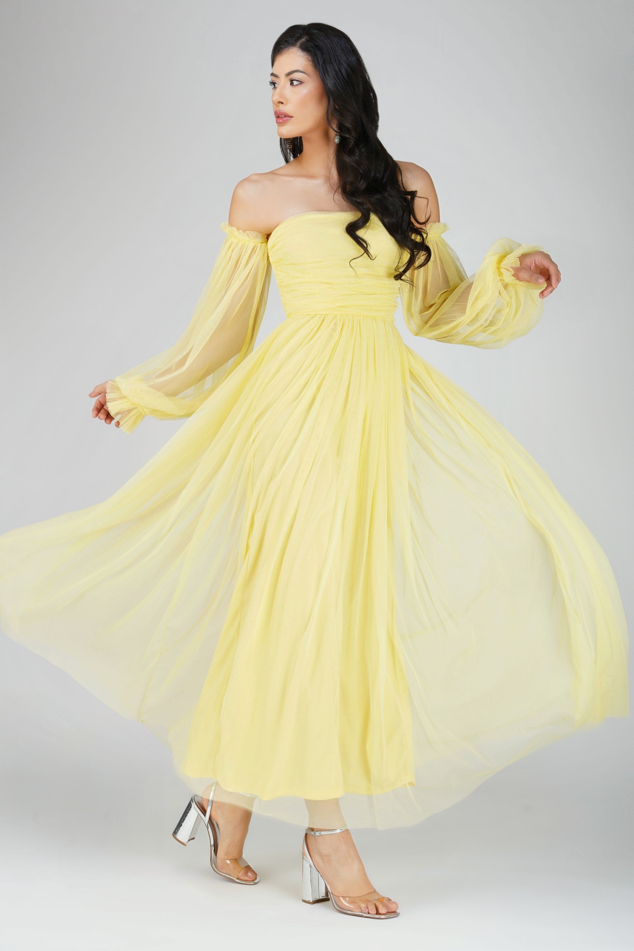 Lana Tulle Maxi Dress in Lemon