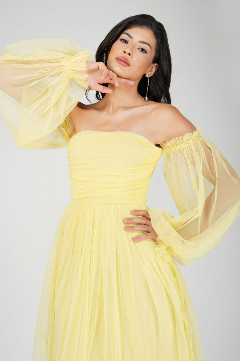 Lana Tulle Maxi Dress in Lemon