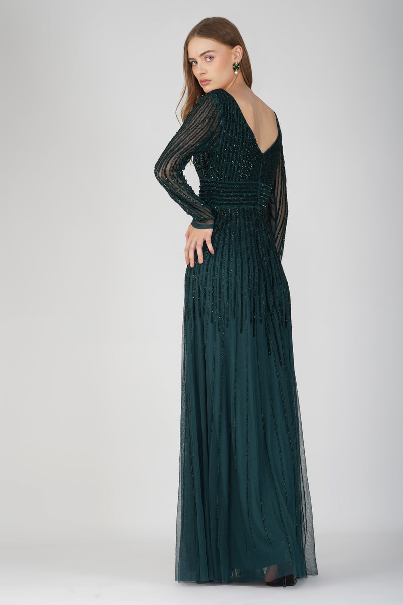 Laura Embellished Maxi Dress in Emerald Green