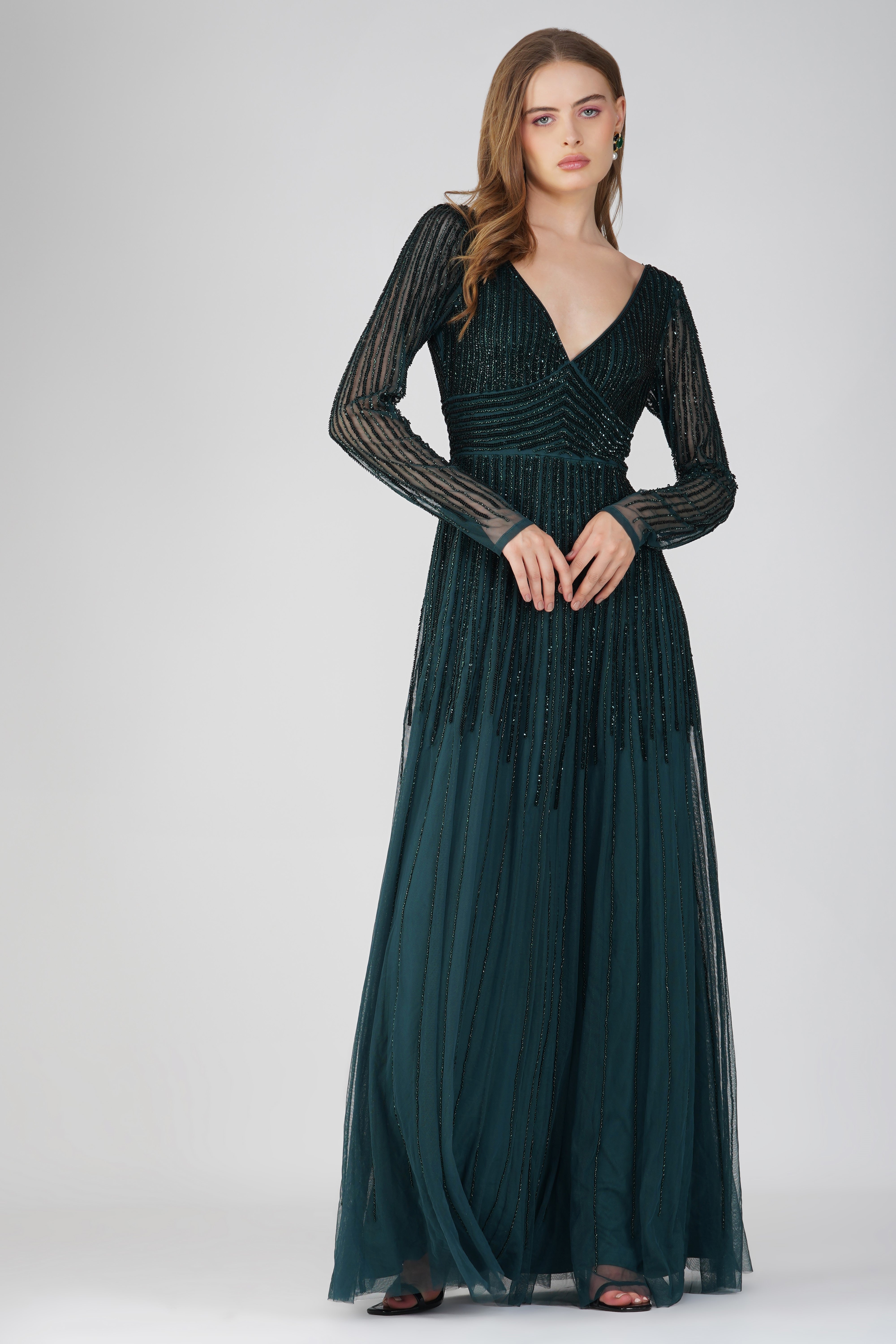 Laura Embellished Maxi Dress in Emerald Green