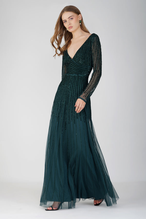 Laura Embellished Maxi Dress in Emerald Green