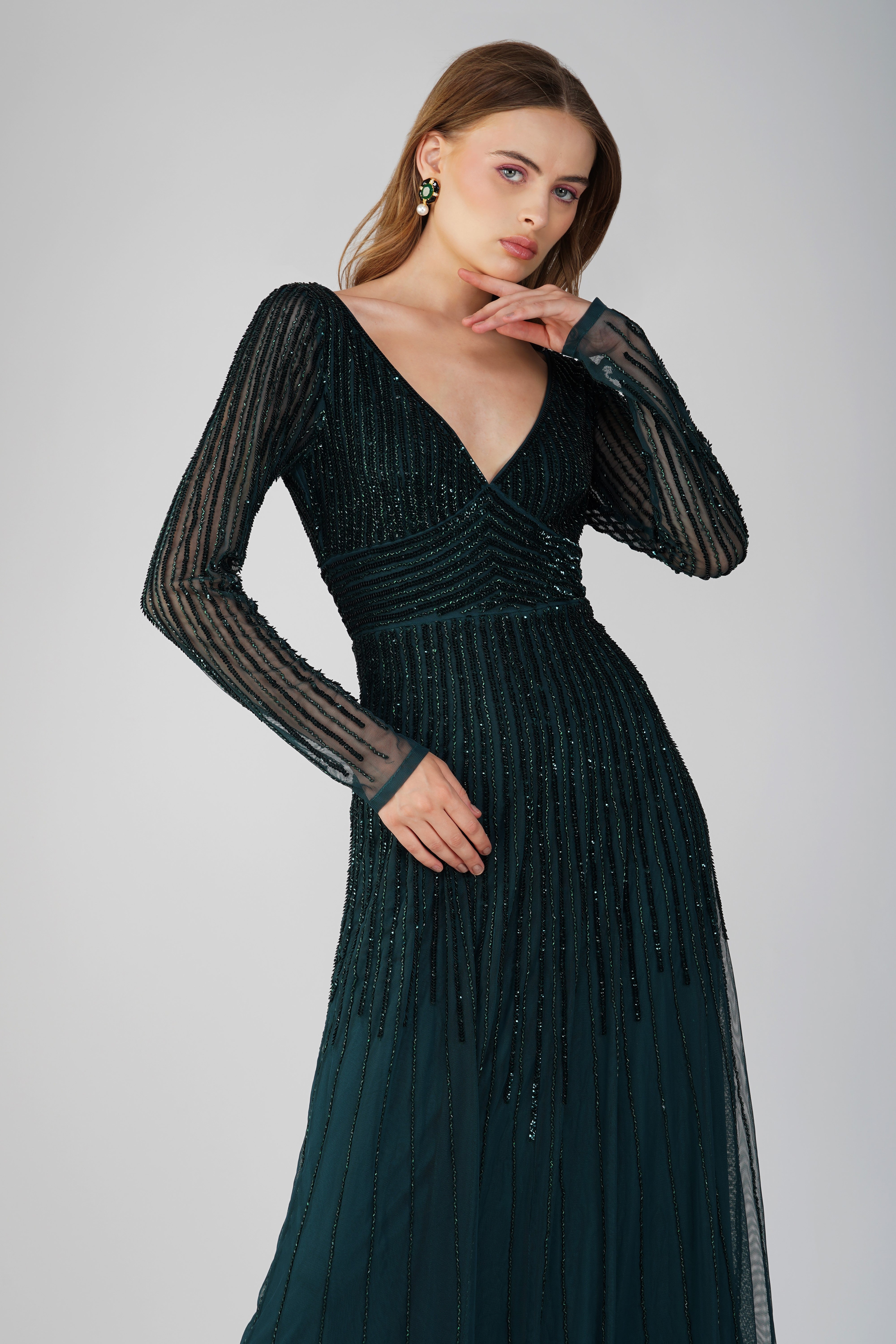 Laura Embellished Maxi Dress in Emerald Green