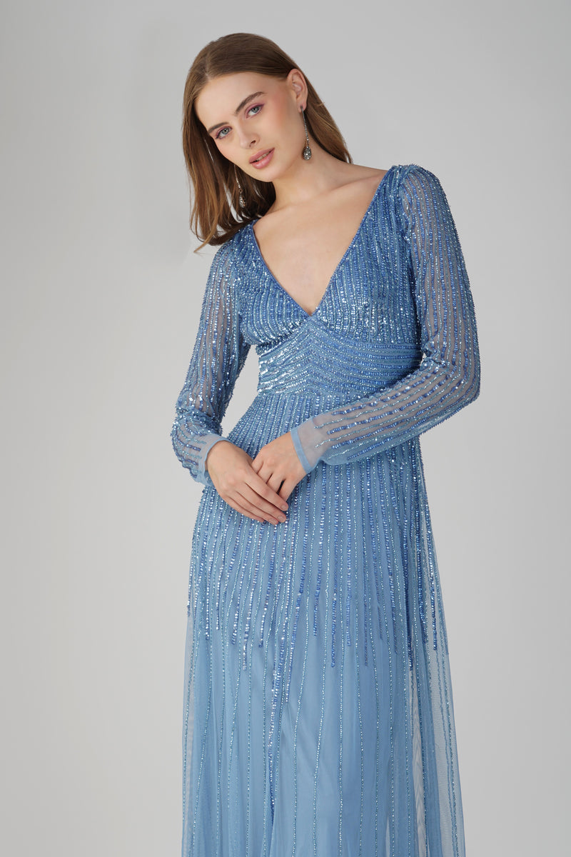 Laura Embellished Maxi Dress in Powder Blue