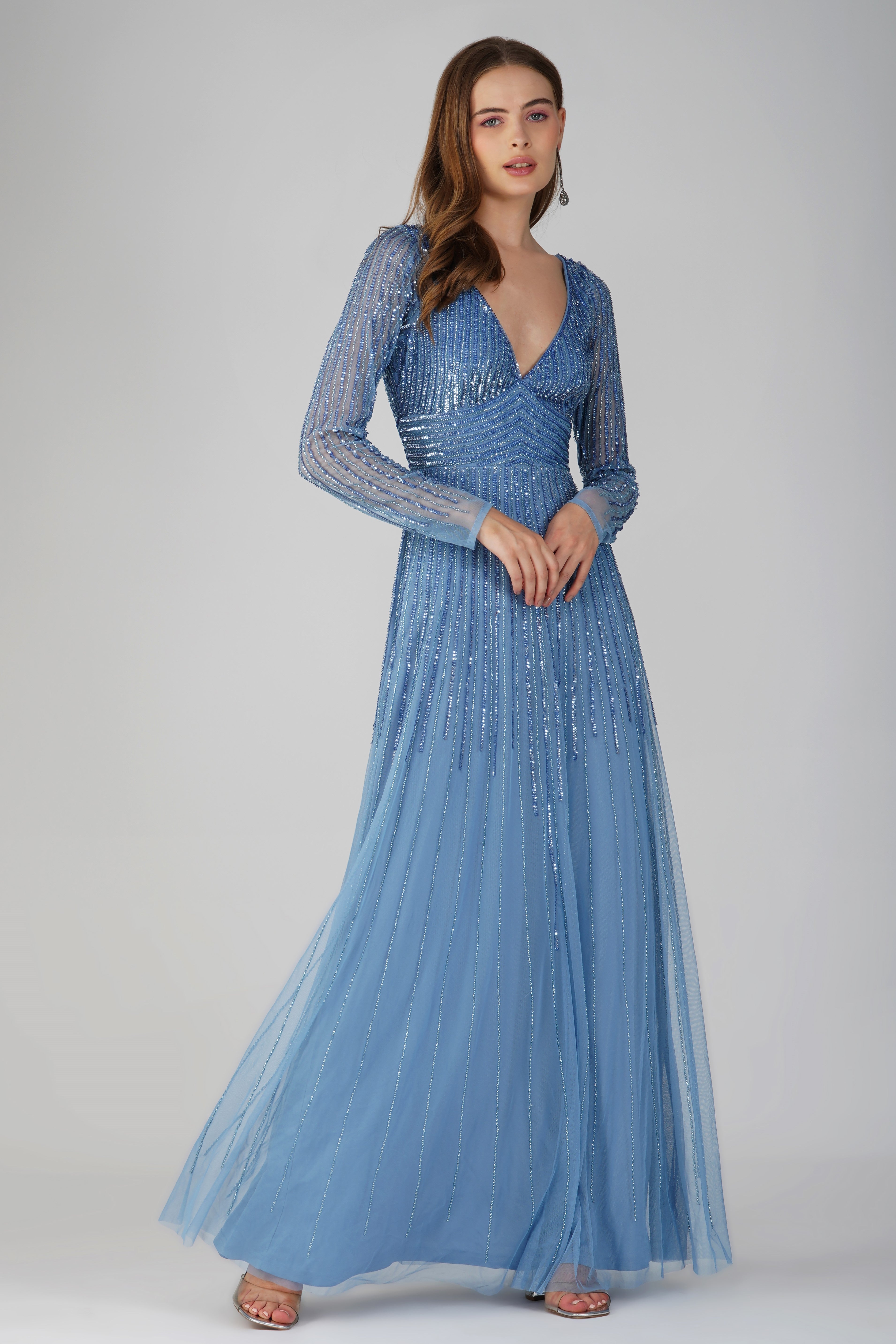 Laura Embellished Maxi Dress in Powder Blue