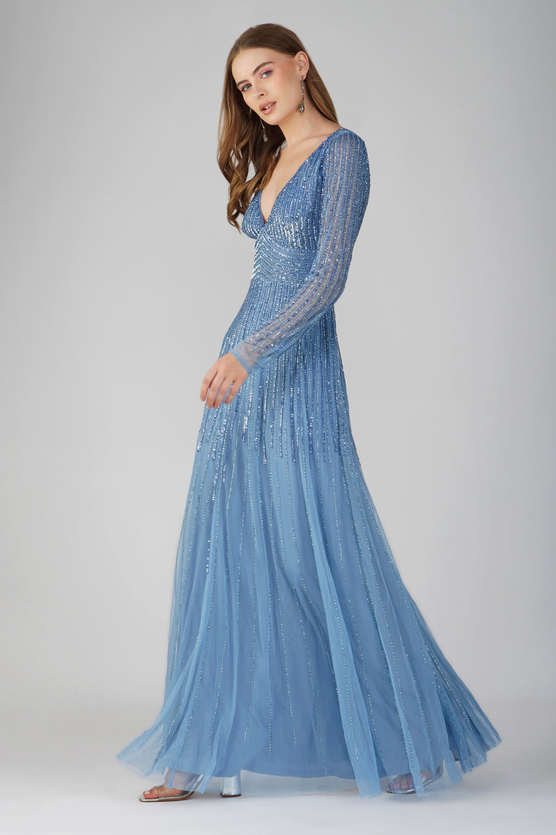 Laura Embellished Maxi Dress in Powder Blue