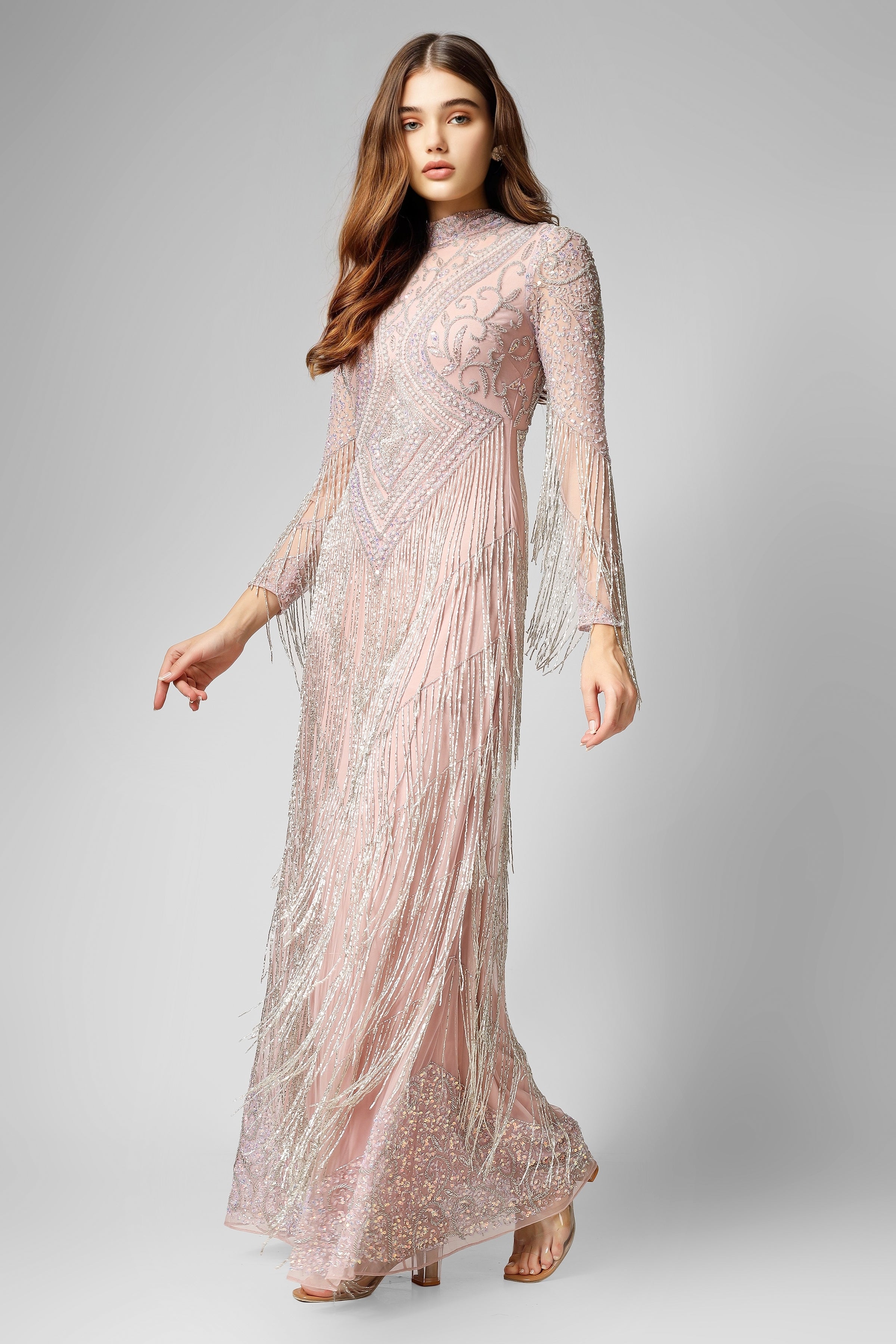 Lissy Pink Fringe Maxi Dress