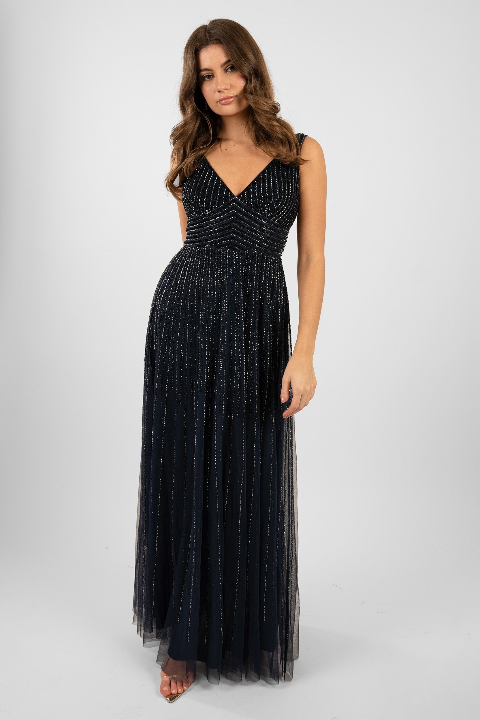 Lorelai Navy Blue Embellished Maxi Dress