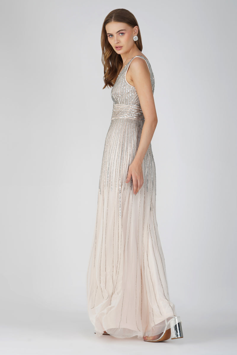 Lorelai Powder Pink Embellished Maxi Dress