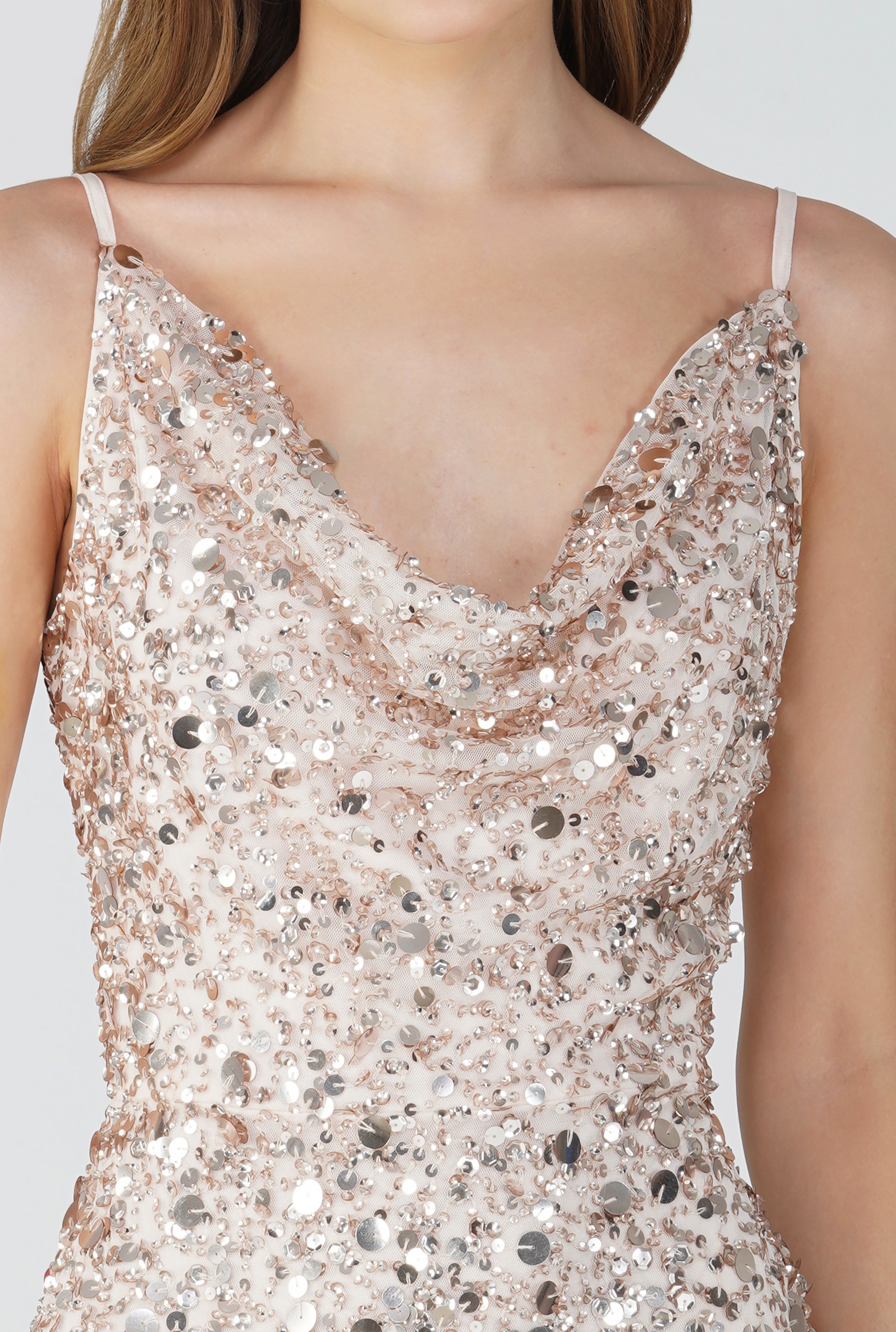 Marita Embellished Midi Dress in Rose Gold