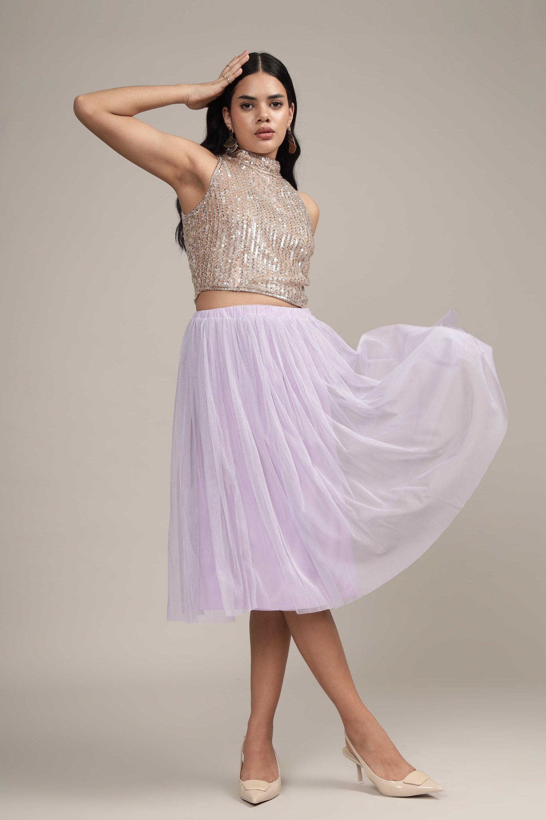 Merlin Lilac Tulle Midi Skirt