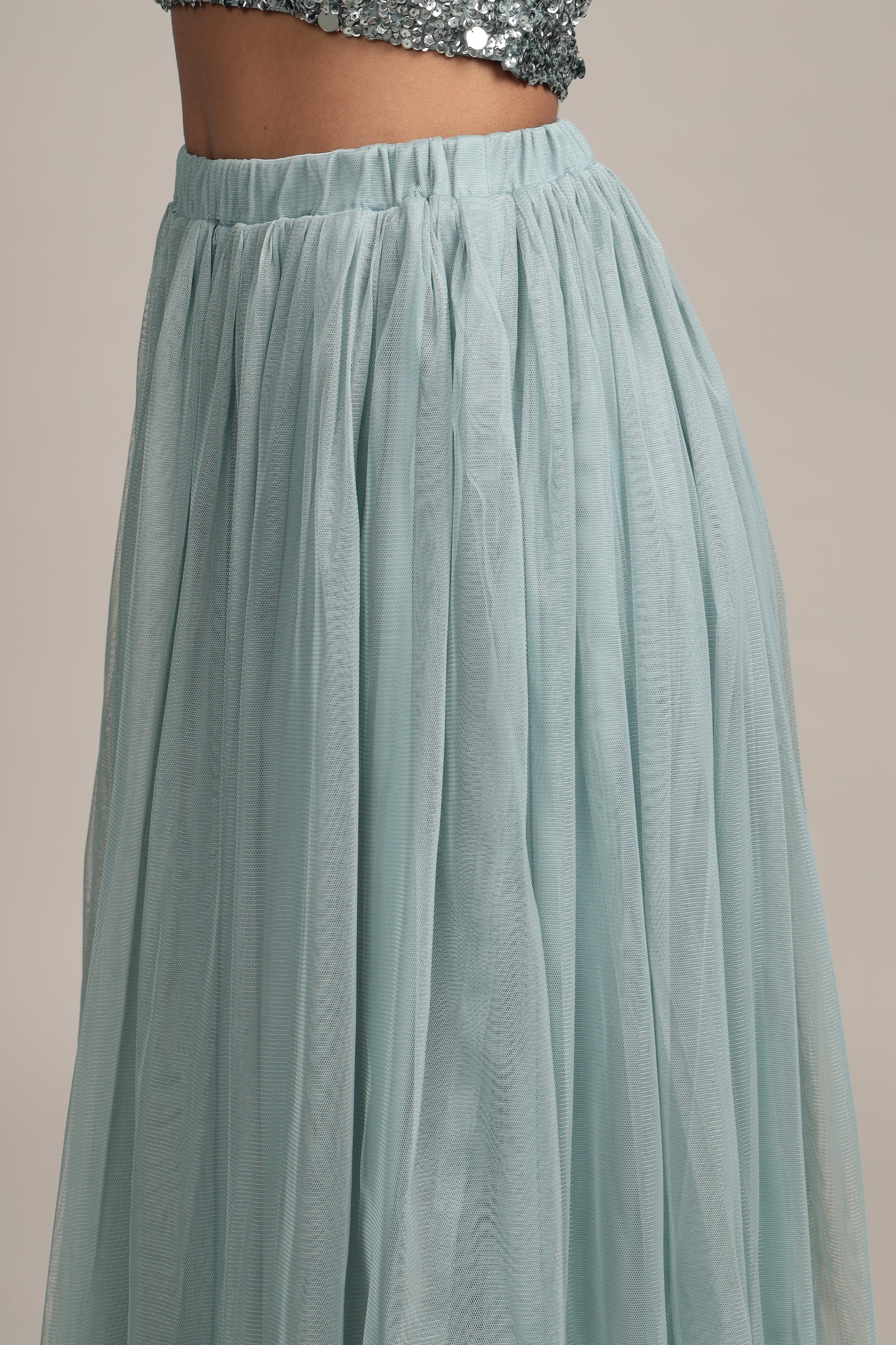 Merlin Teal Tulle Midi Skirt