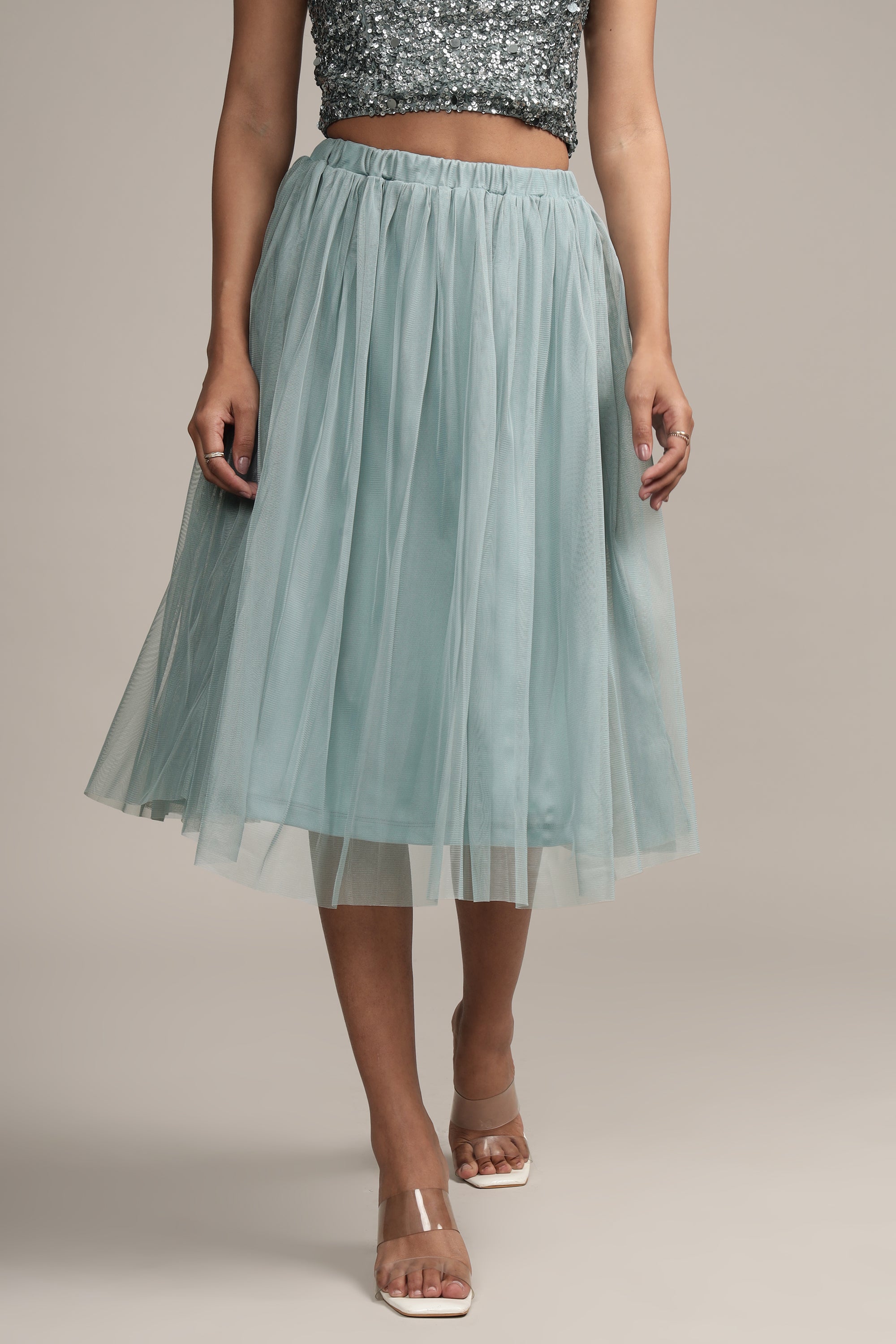 Merlin Teal Tulle Midi Skirt