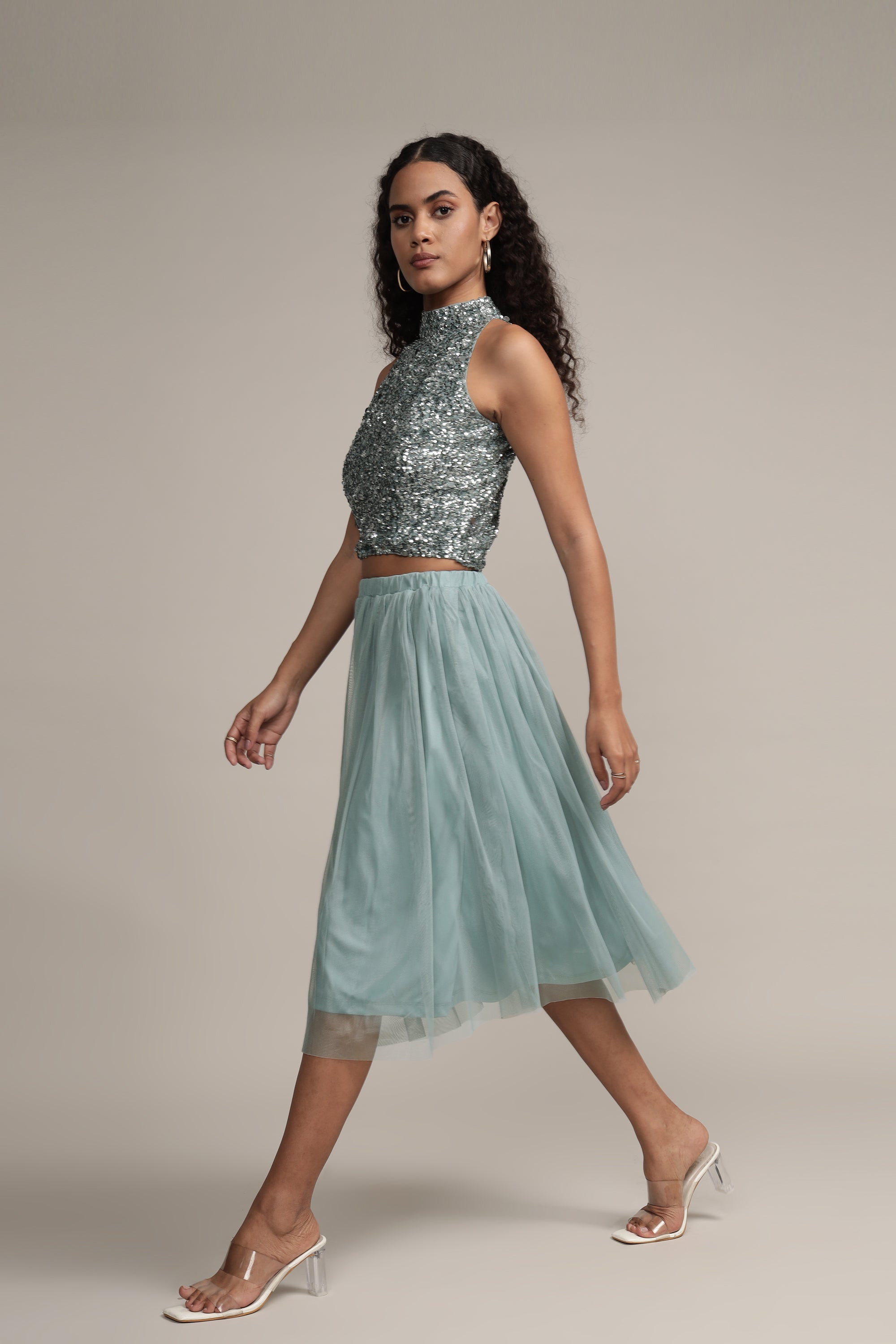 Merlin Teal Tulle Midi Skirt