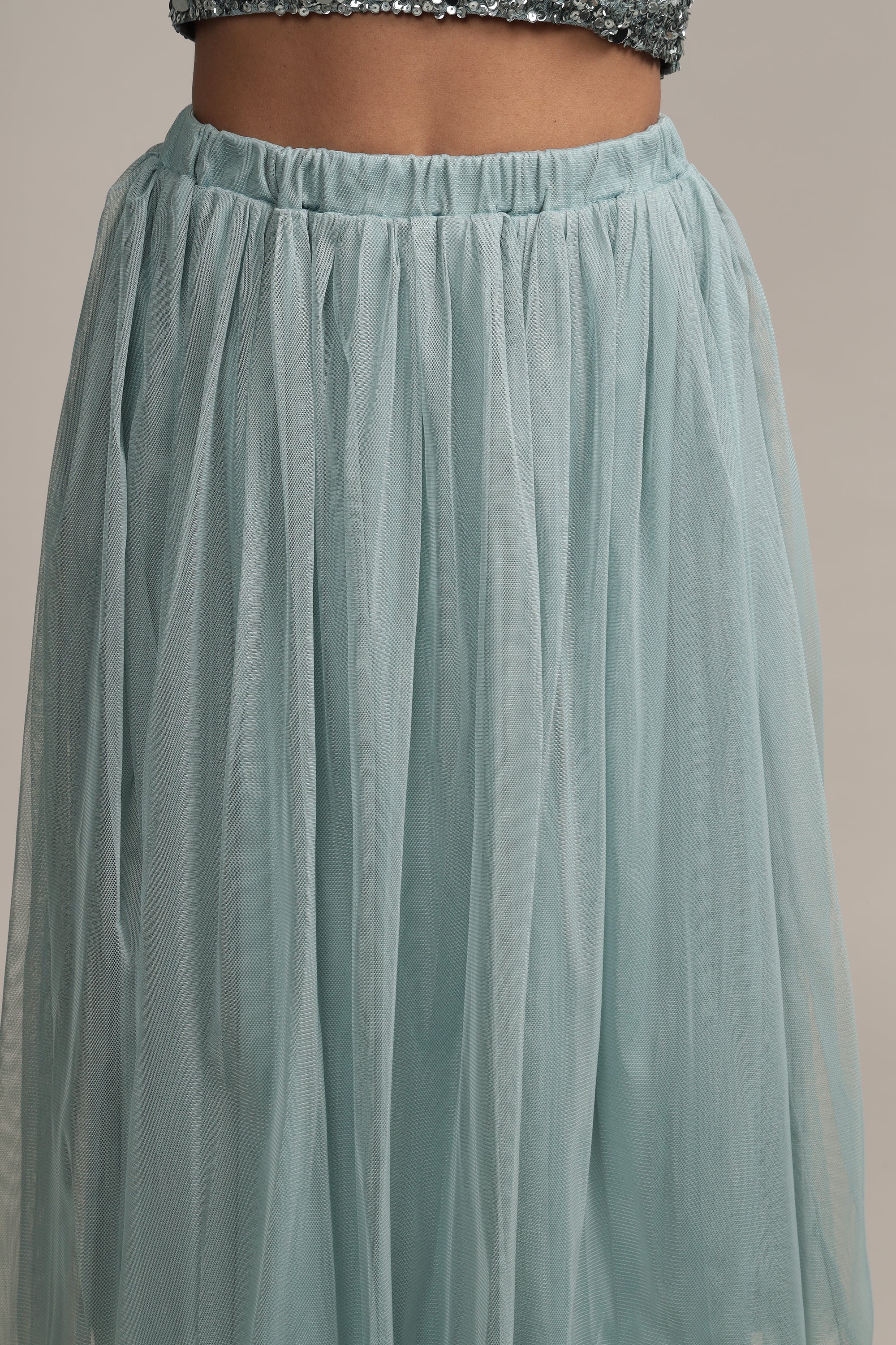 Merlin Teal Tulle Midi Skirt