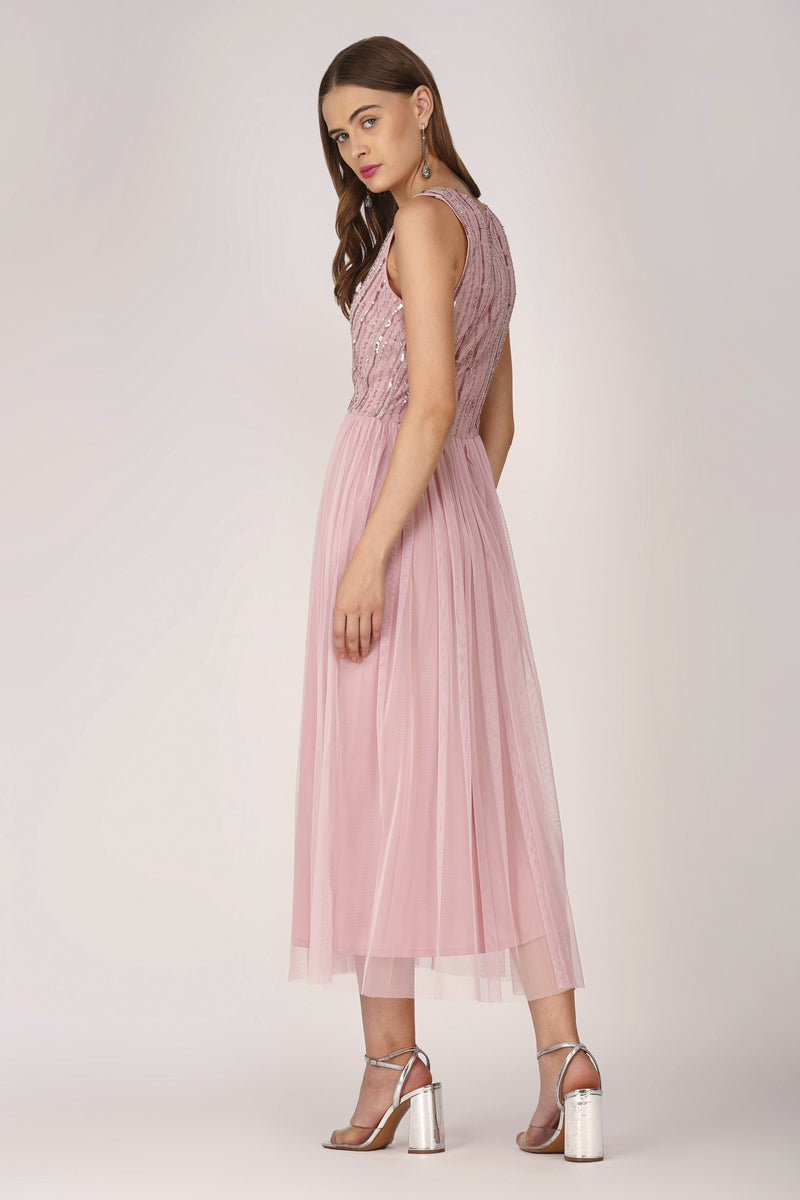 Millie Midi Embellished Dress in Pink