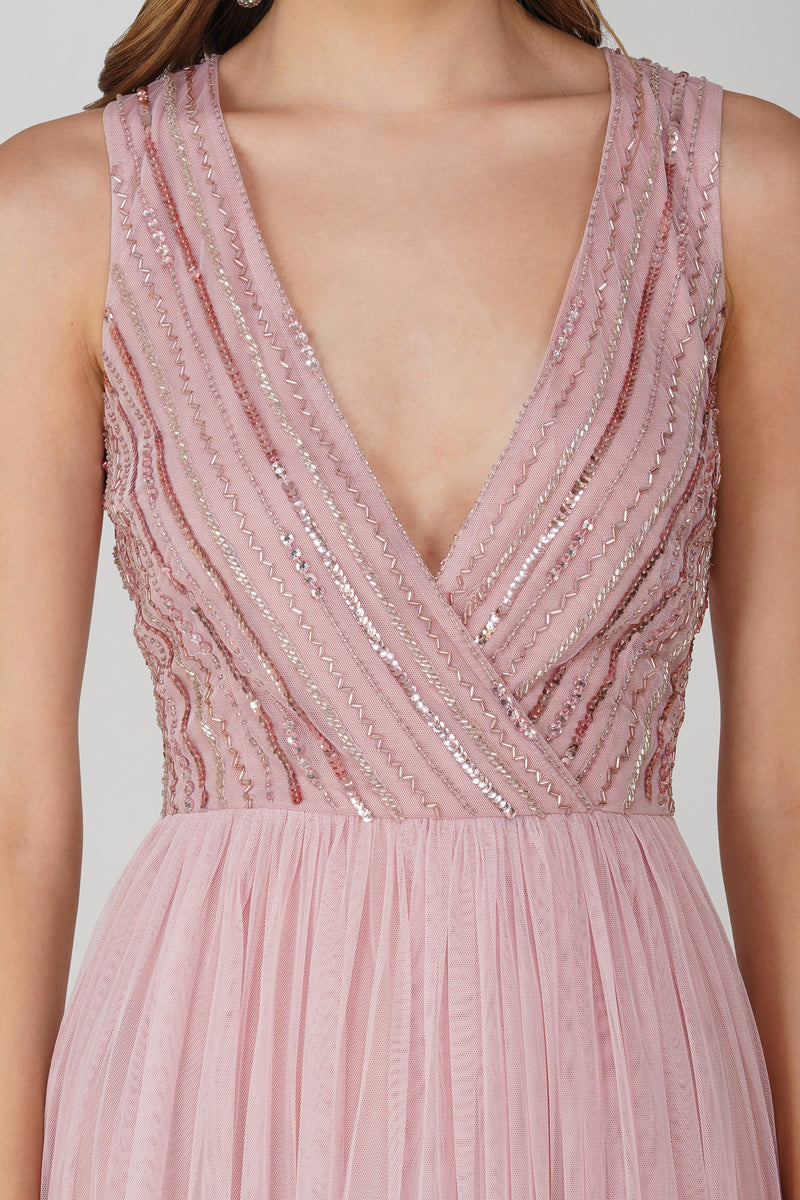 Millie Midi Embellished Dress in Pink