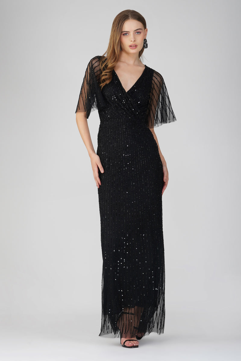 Moschina Embellished Maxi Dress in Black