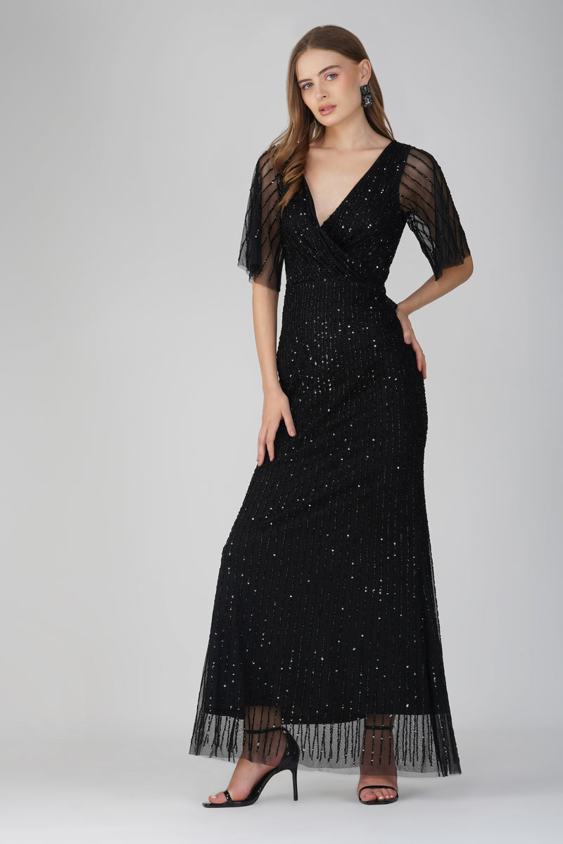 Moschina Embellished Maxi Dress in Black