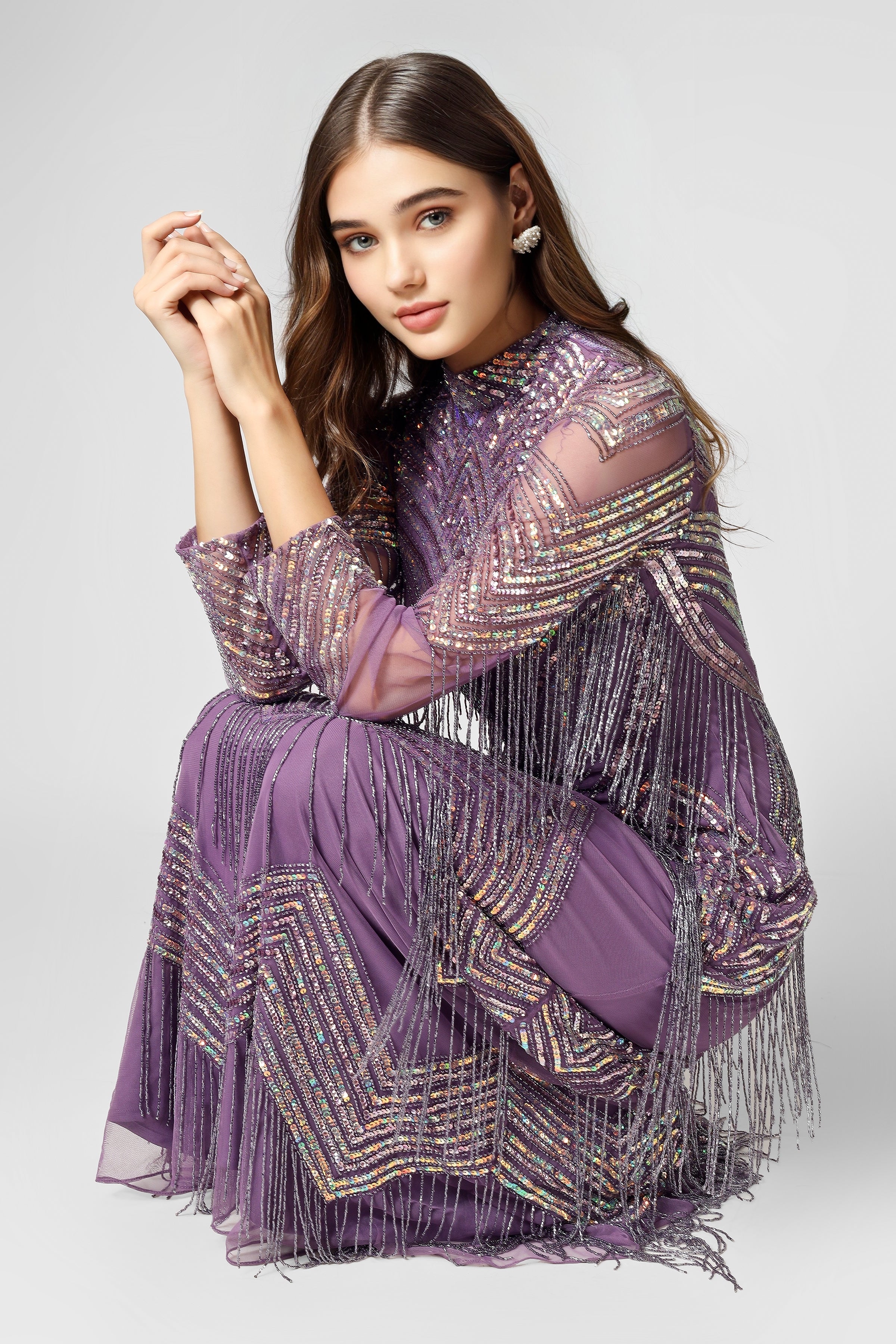 Nelissa Purple Fringe Dress