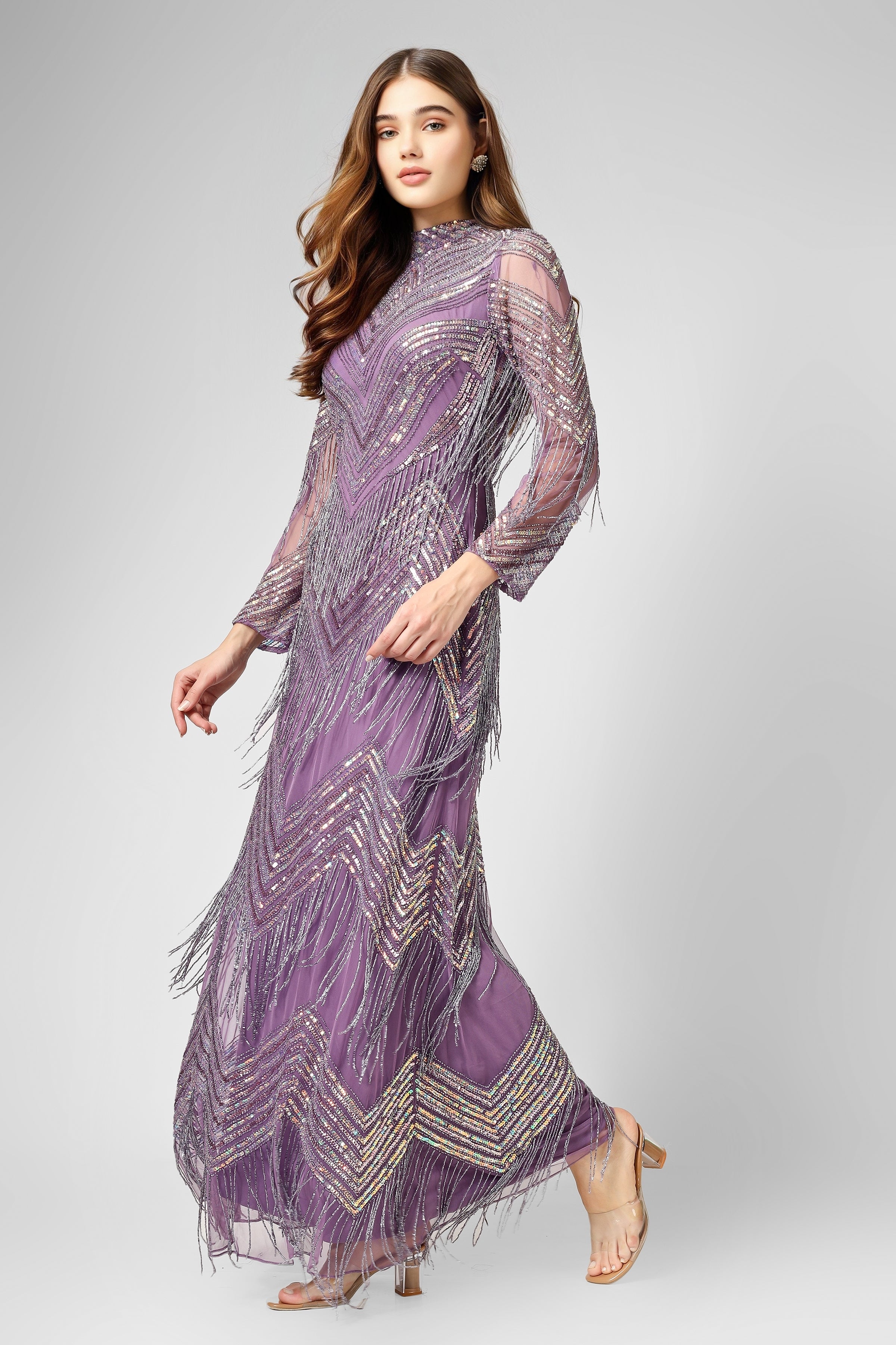 Nelissa Purple Fringe Dress