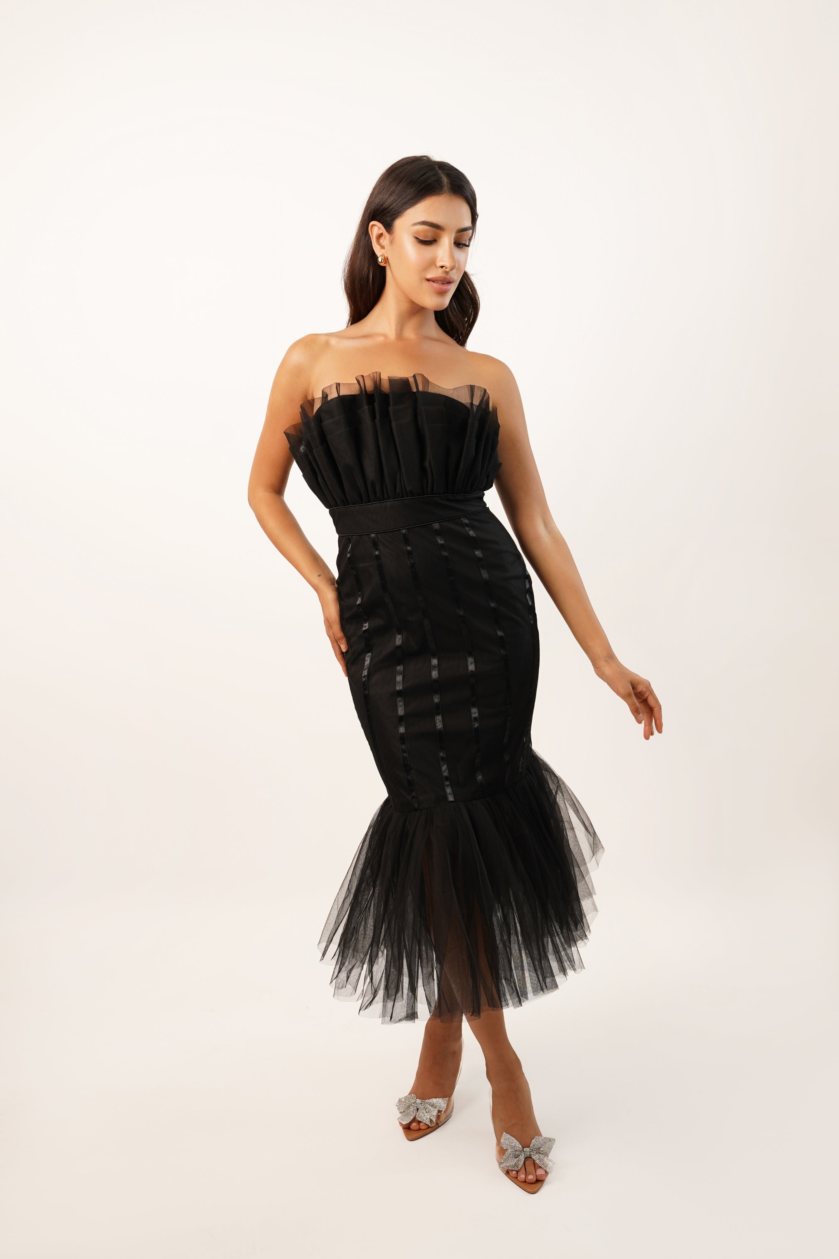 Nero Black Strapless Midi Dress