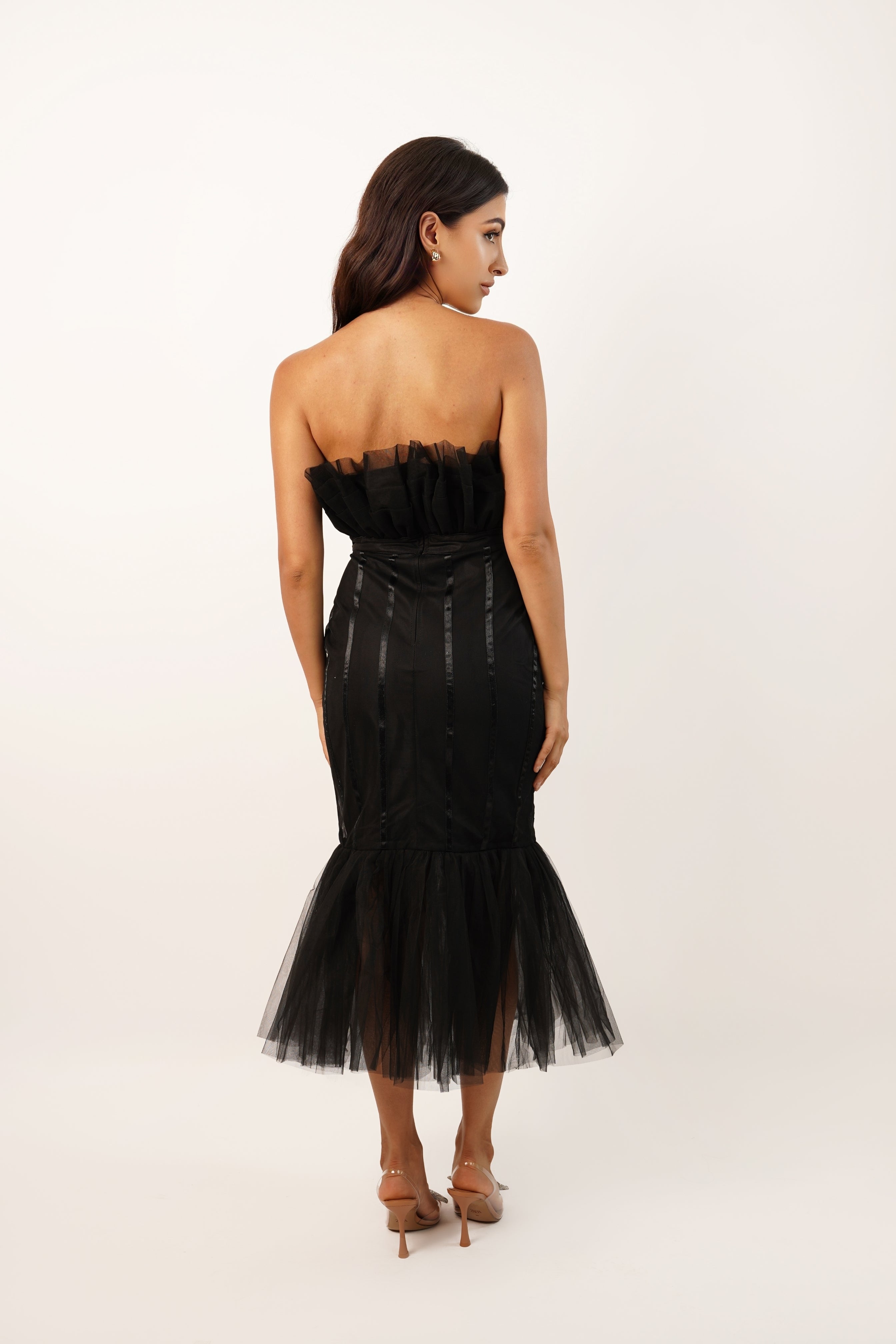 Nero Black Strapless Midi Dress