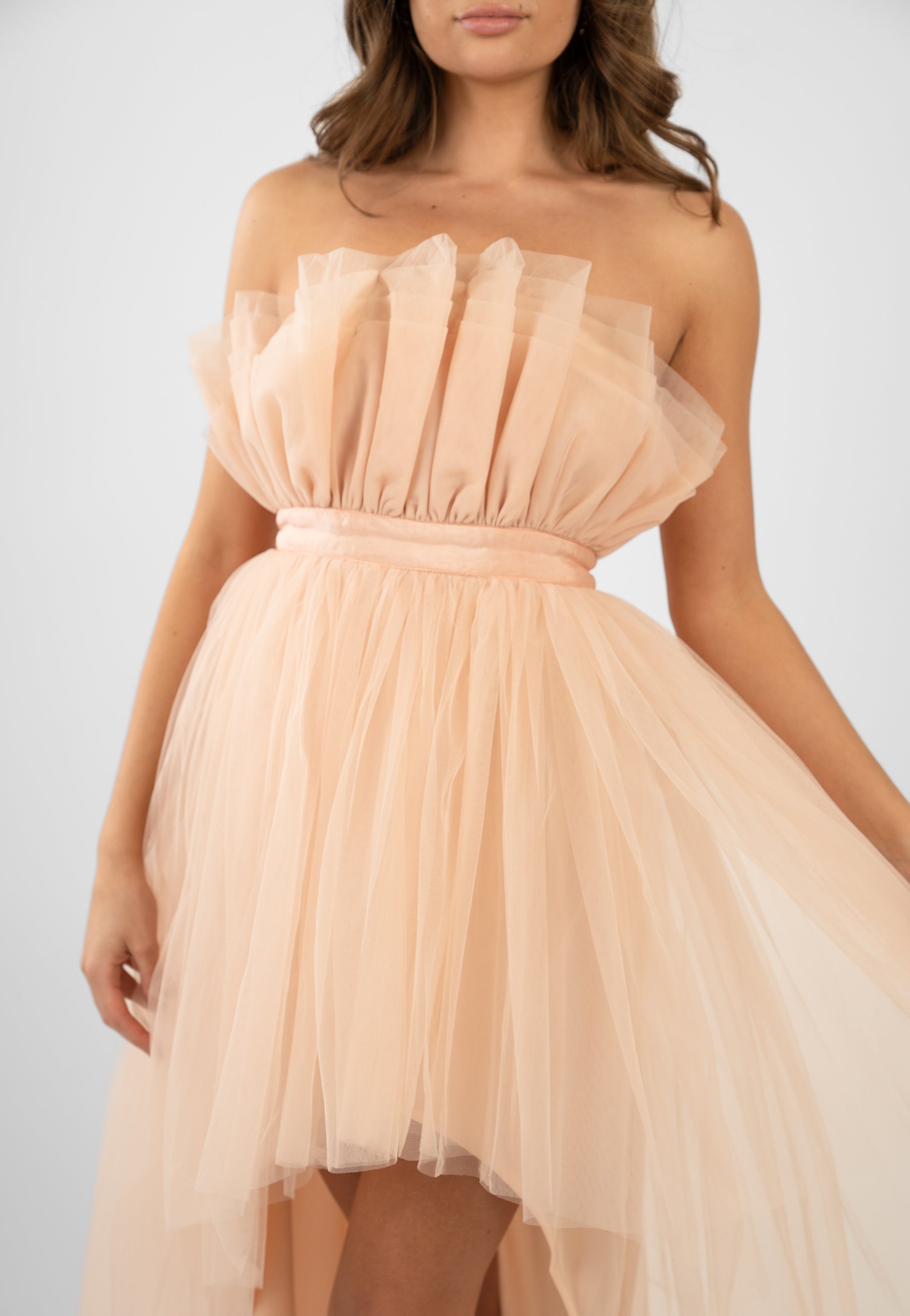 Nidha High Low Tulle Dress in Nude