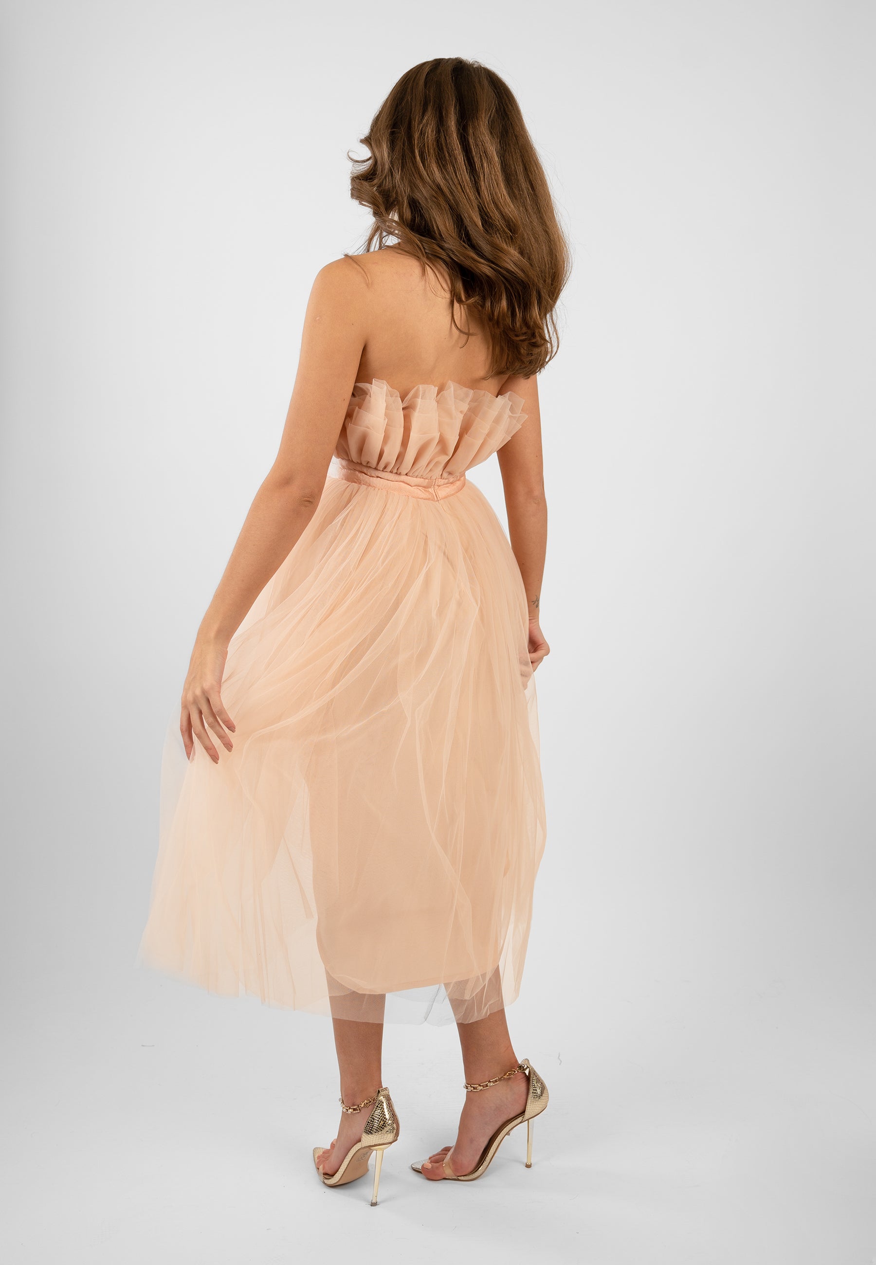 Nidha High Low Tulle Dress in Nude