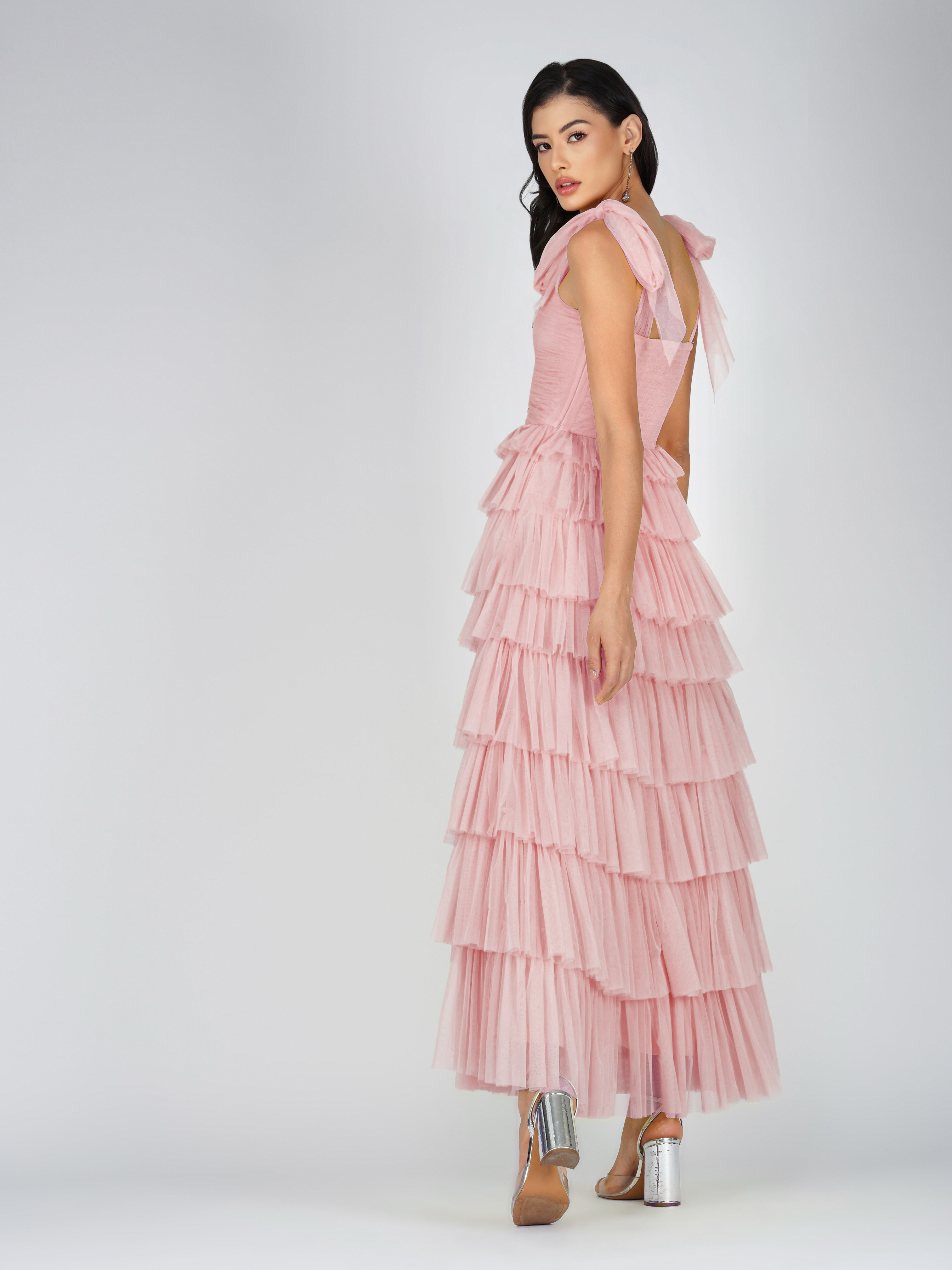 Ophelia Pink Maxi Dress with Tie Detail